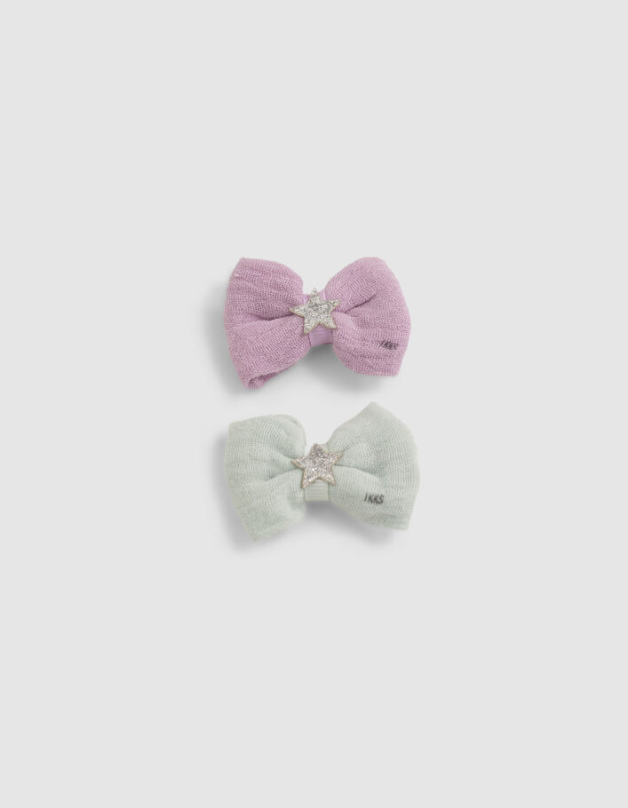 Barrettes-noeuds parme et vert d'eau fille