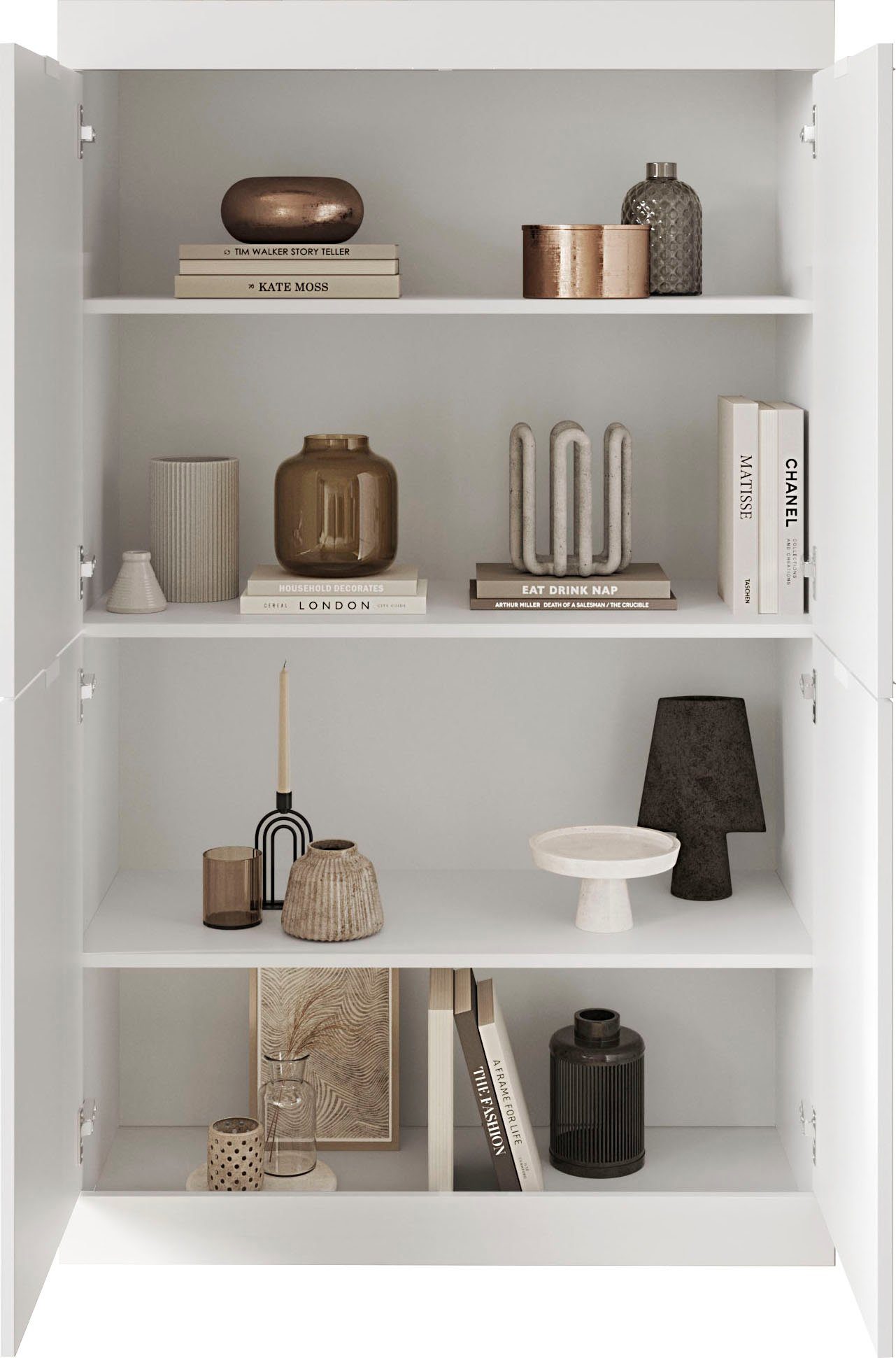 LC Highboard Slim, Breite 91 cm, weiß Hochglanz Lack
