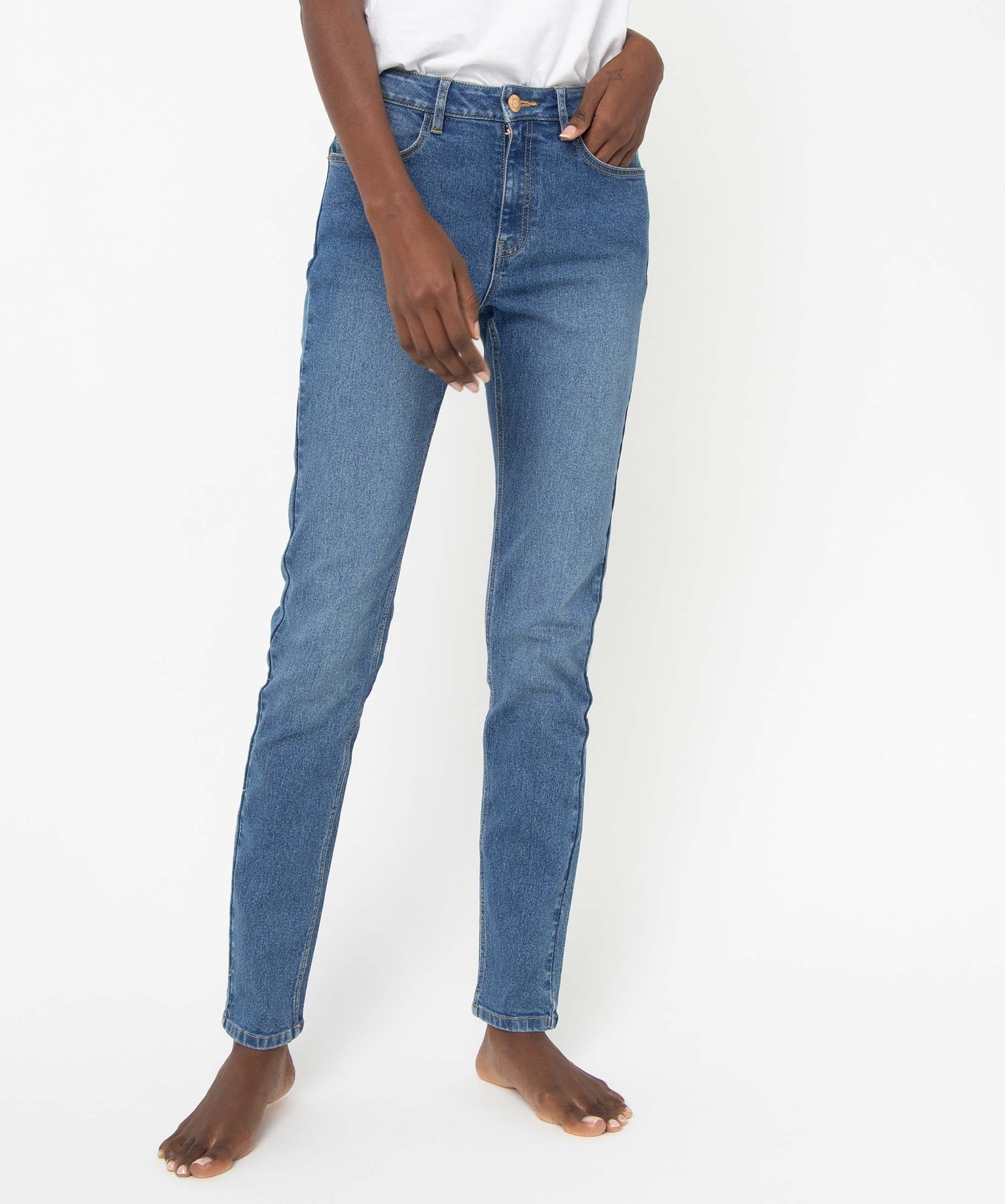 Jean femme coupe Slim taille haute – Longueur L30 stone | GEMO