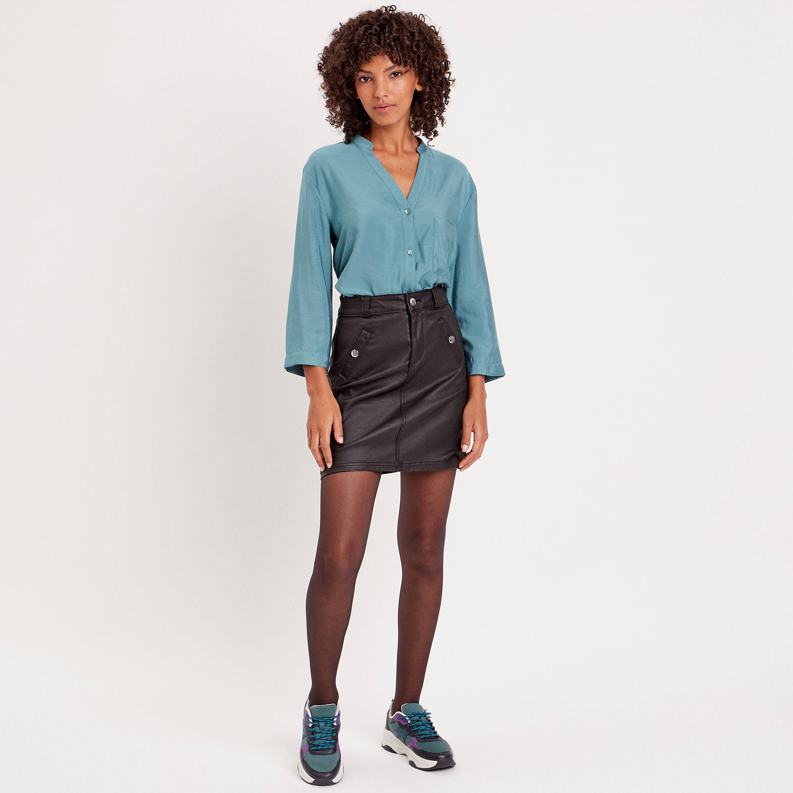 Chemise manches 3/4 bleu pétrole femme | Cache Cache
