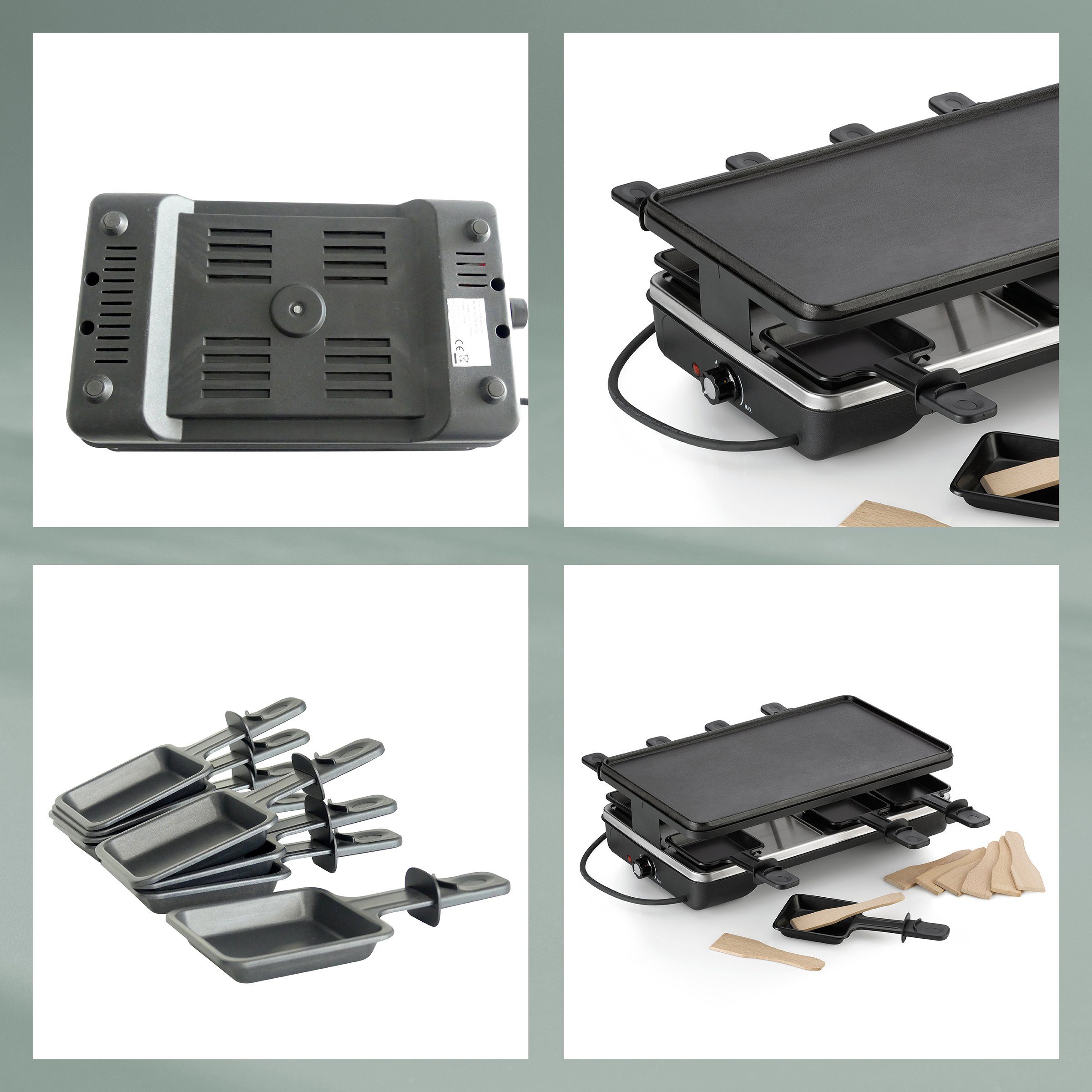 kela Raclette Geneva, 8 Raclettepfännchen, 1200,00 W, 8 Personen, drehbare Grillplatte, stufenlos regulierbar, 2m Kabel
