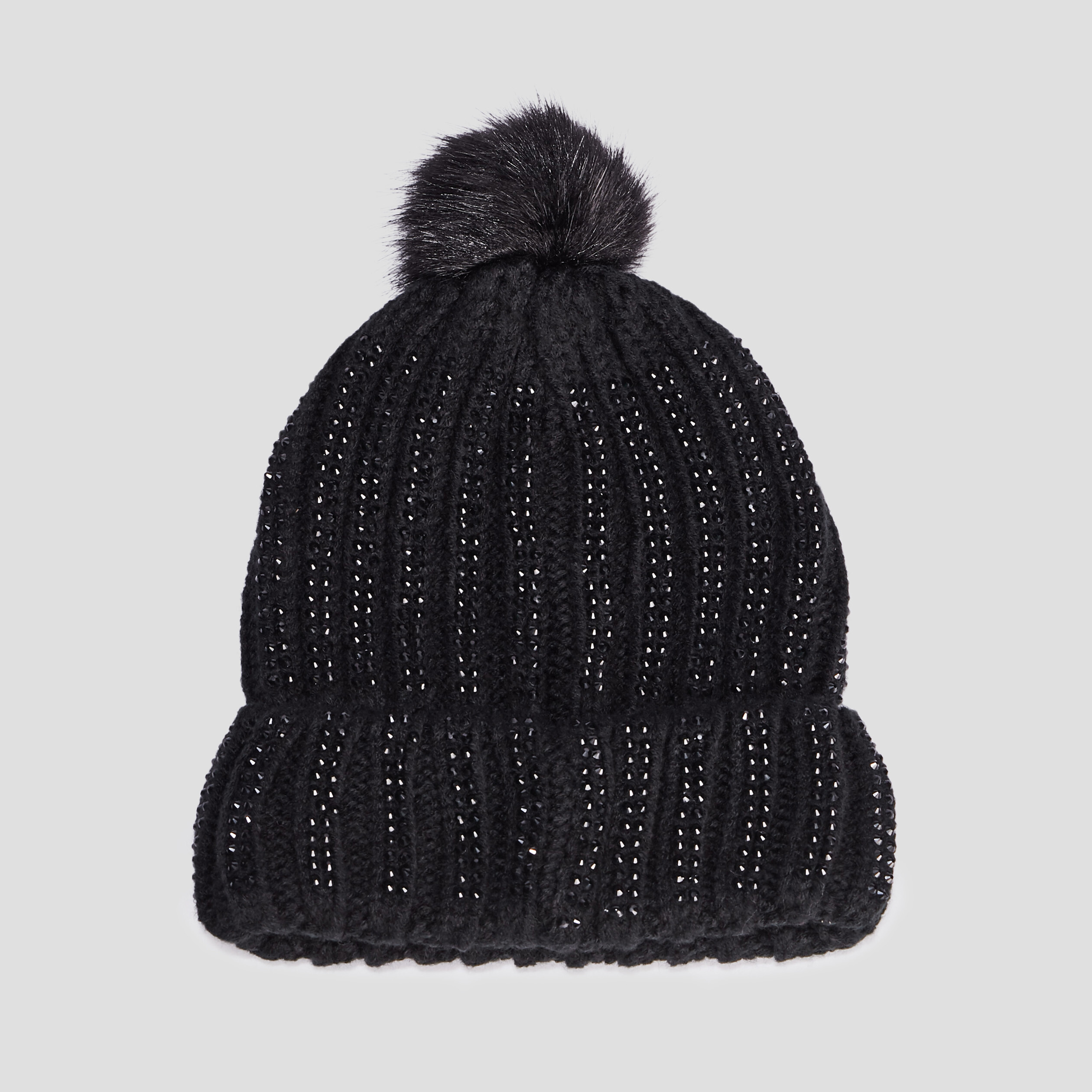 Bonnet à pompon avec strass noir femme | La Halle