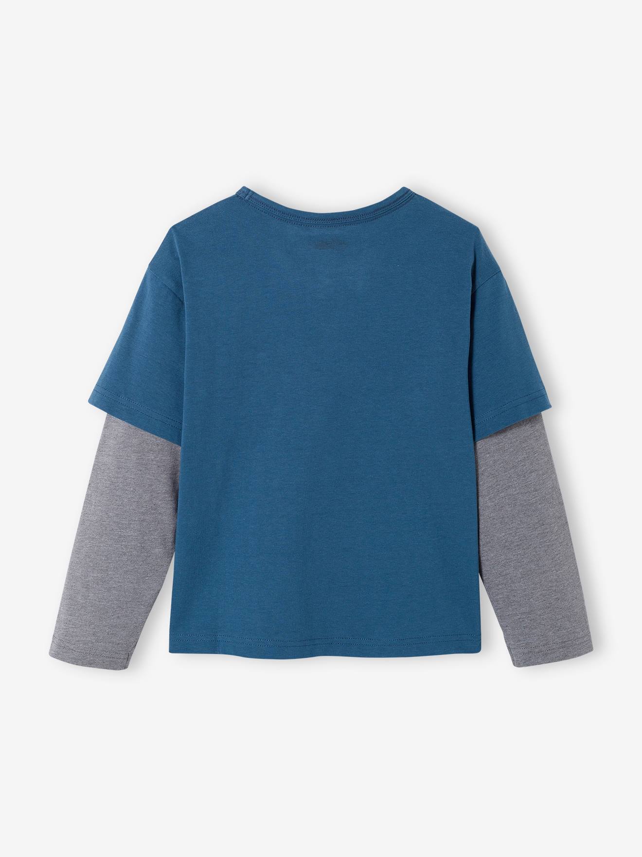 T-shirt sport doubles manches garçon bleu canard