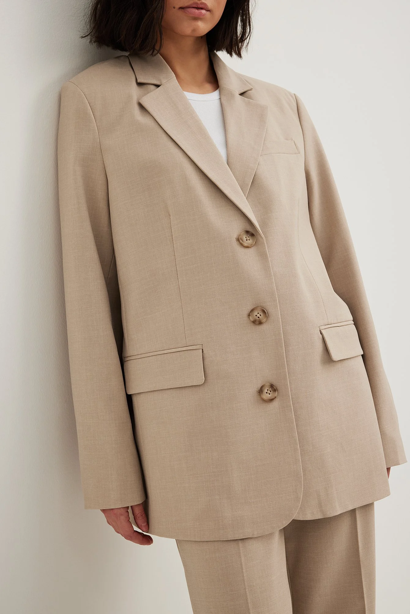 Melange-Blazer in Oversize mit drei Knöpfen