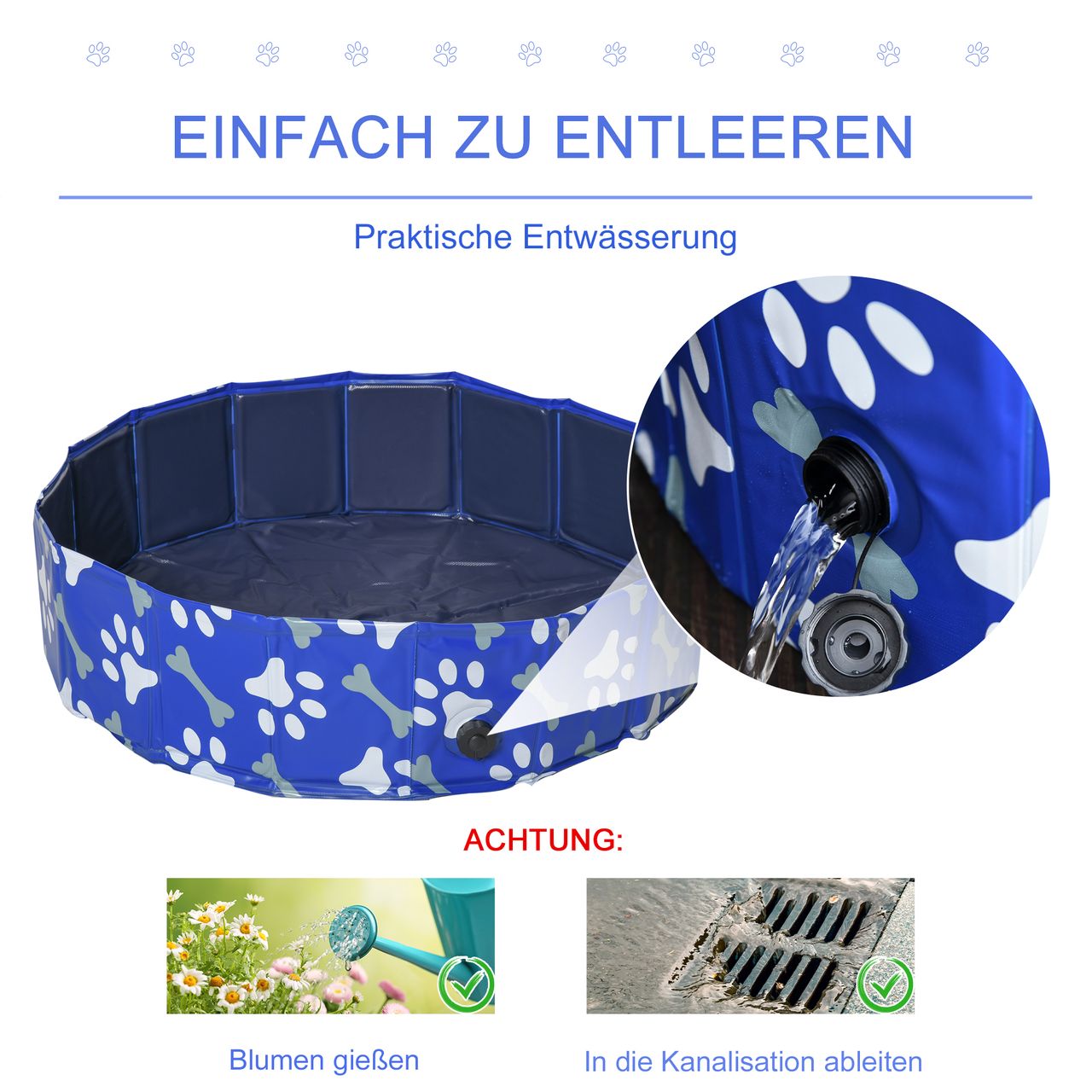 PawHut Hundebadewanne Hundepool Hunde Badewanne Wasserbecken faltbar Ø80x20Hcm