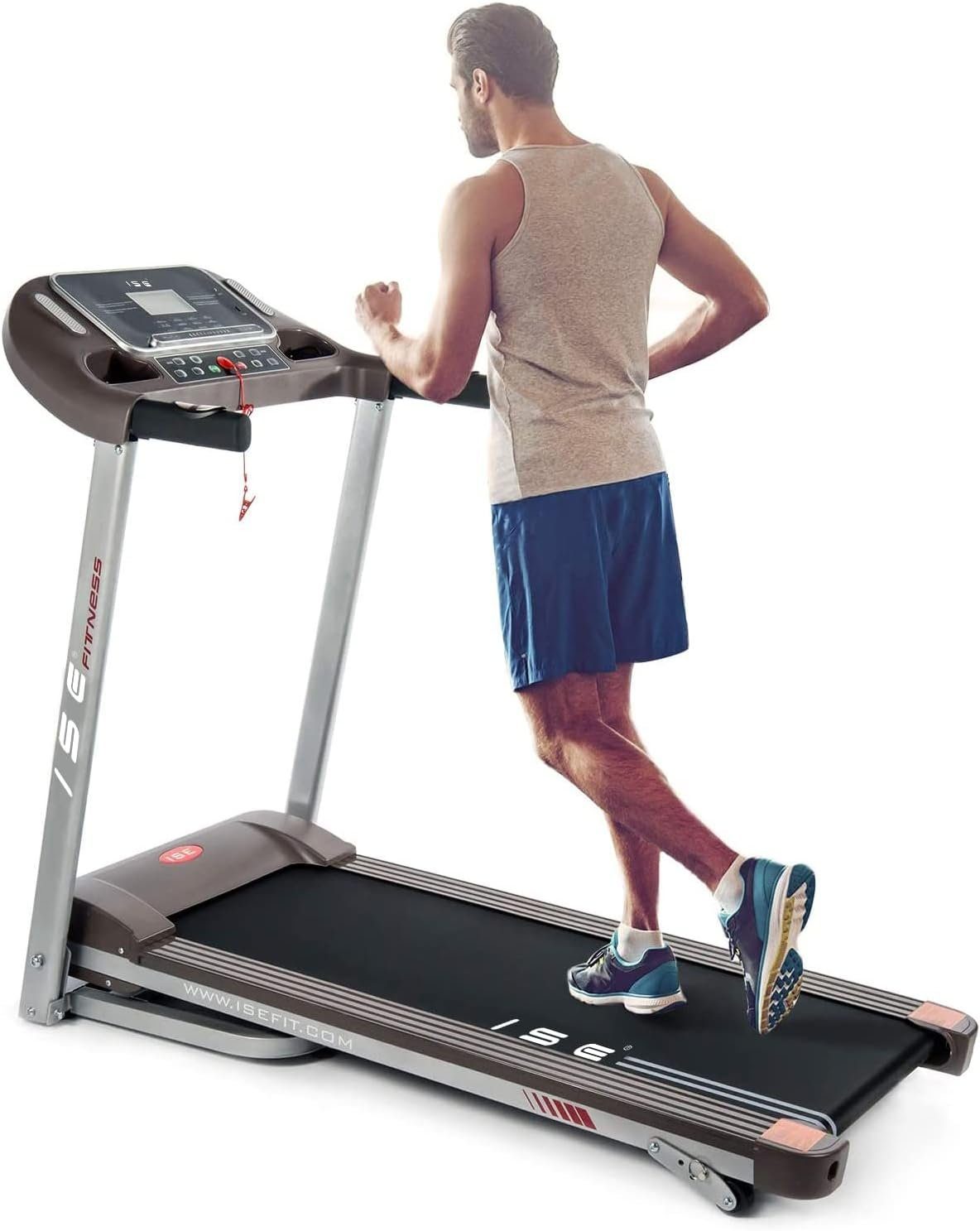 ISE Laufband (Laufband für Home, 12 verstellbar Programmen), Motor mit Automatische Steigung 3 Stuffe und LCD-Anzeige