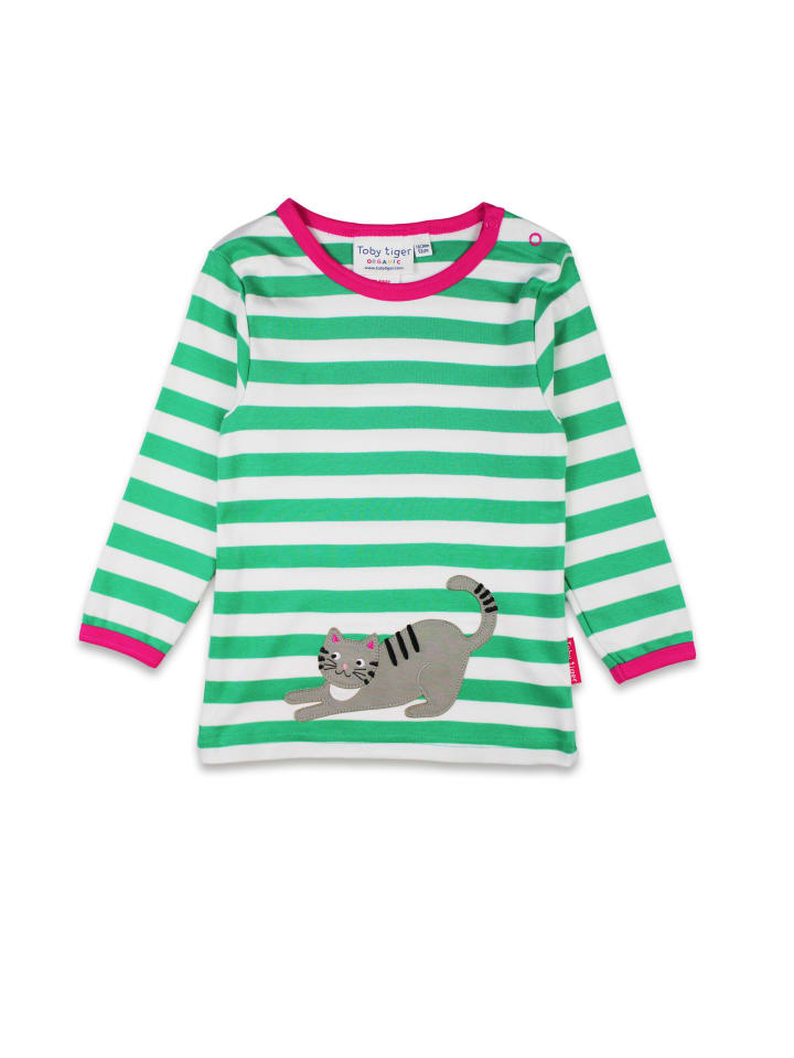 Toby Tiger Langarmshirt mit Kätzchen Applikation in grün günstig kaufen