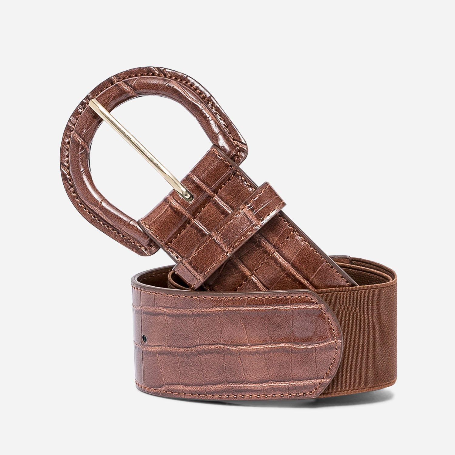 Ceinture cognac élastiquée avec boucle embossée croco