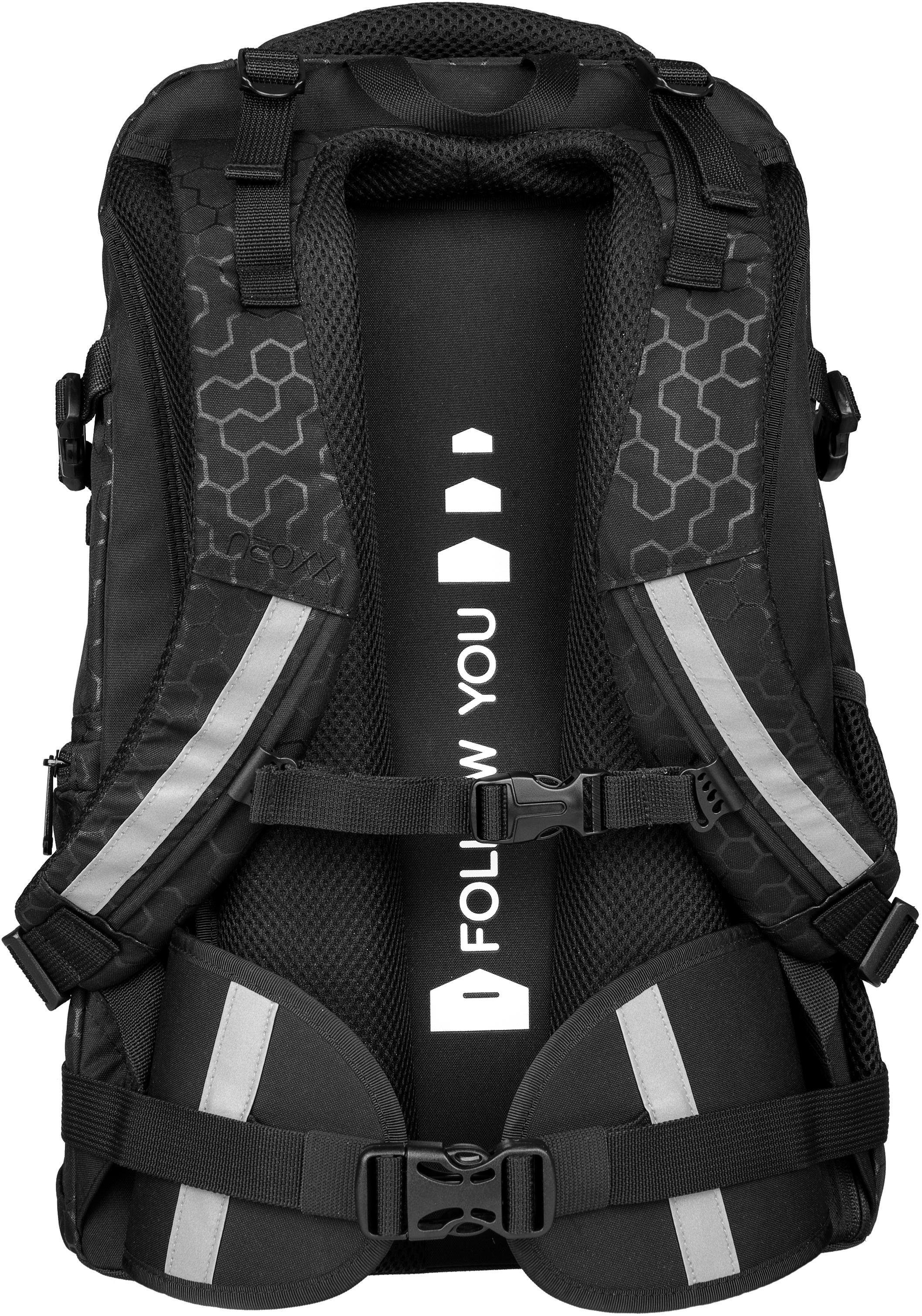 neoxx Schulrucksack Active, Lost in black, aus recycelten PET-Flaschen