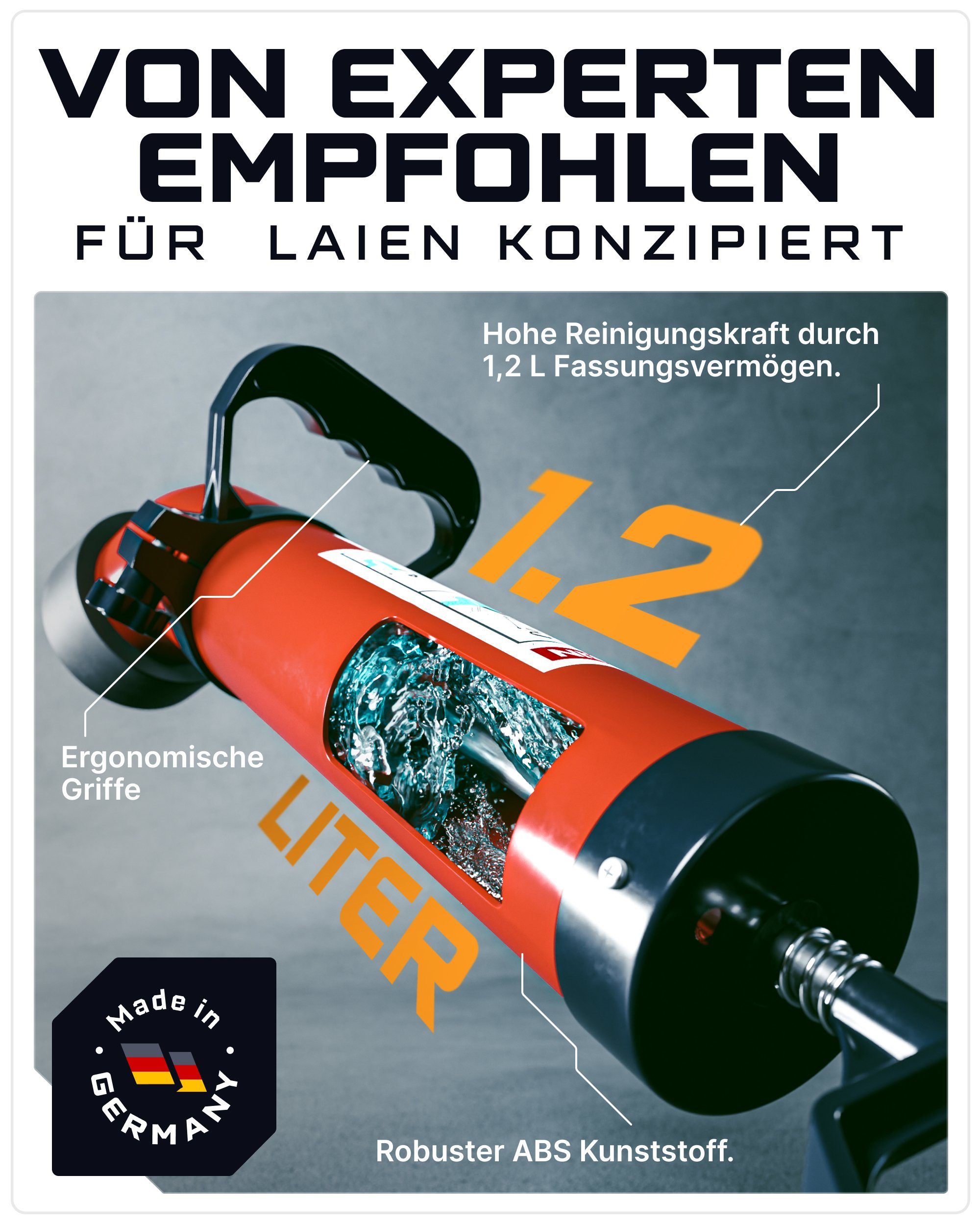 Werkstein Rohrreinigungspumpe I Abflussreiniger zur effektiven Rohrreinigung I Made in Germany, (Set, 3 teilig), Umweltfreundlich, aus stabilen ABS, inkl. 2 Adaptern