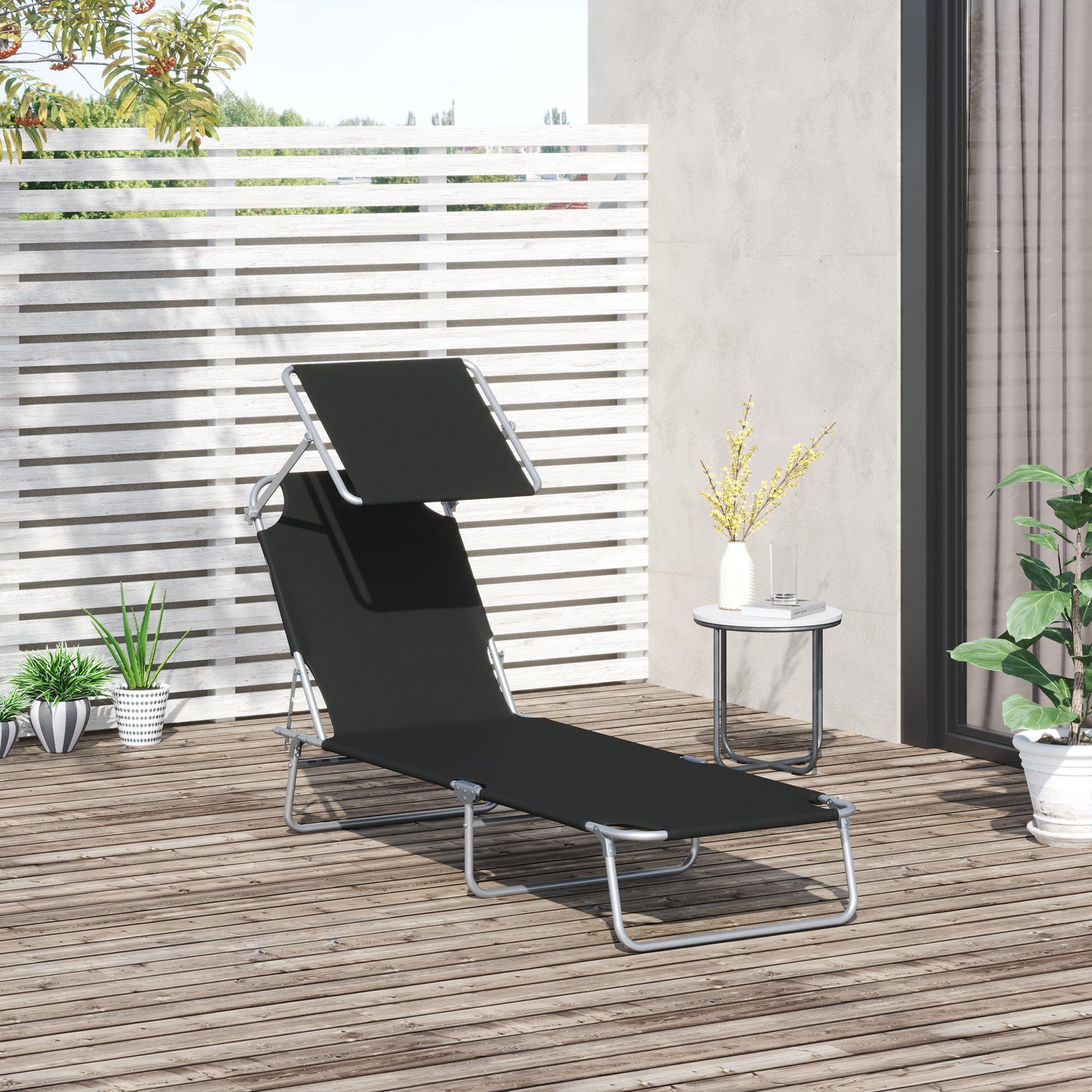 Outsunny Gartenliege Sonnenliege, Set, 1 St., 1 x Sonnenliege, mit Sonnendach