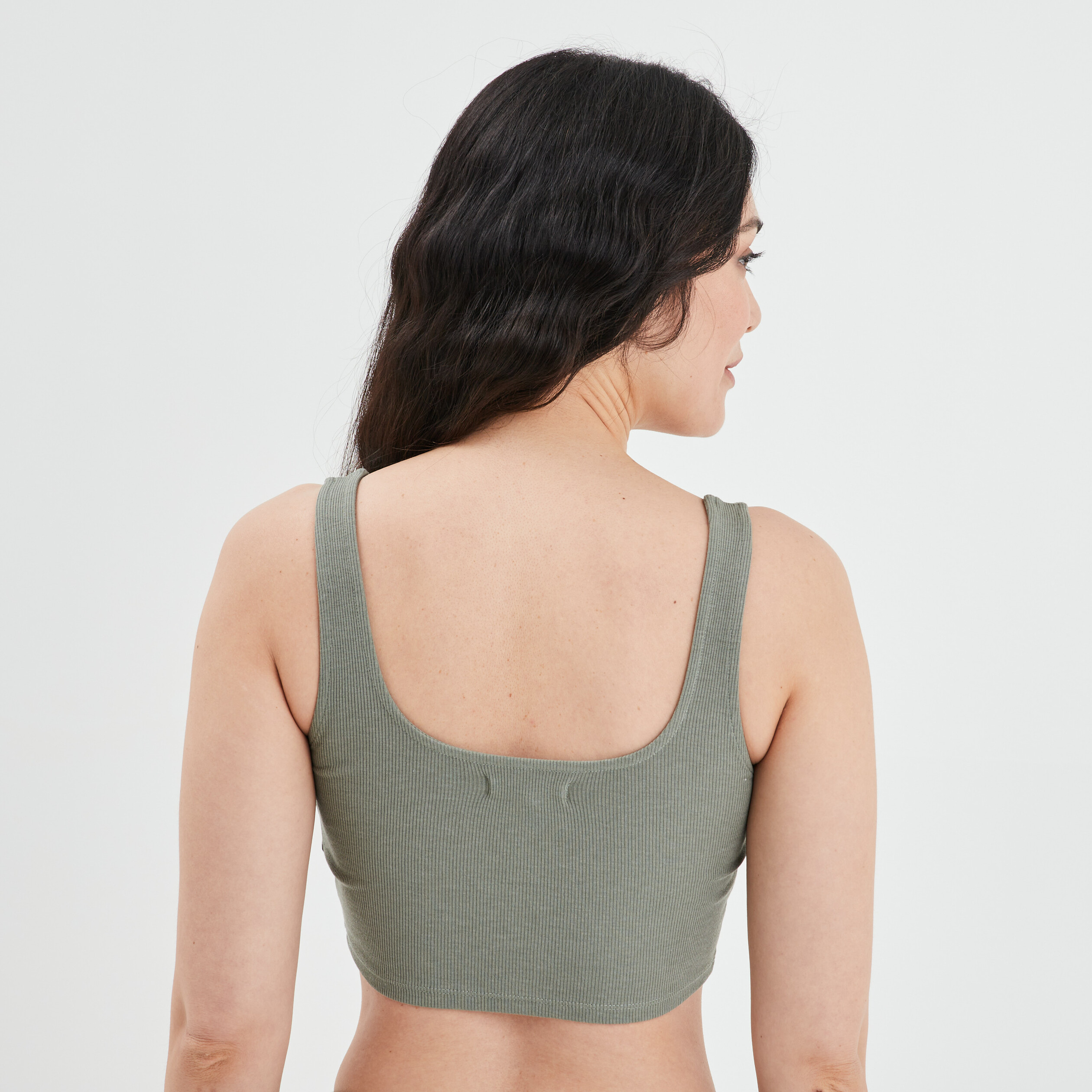 Débardeur cropped côtelé à boutons vert kaki femme | La Halle