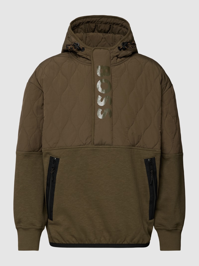 Parka mit Label-Print Modell 'Zequilt' in olivgrün