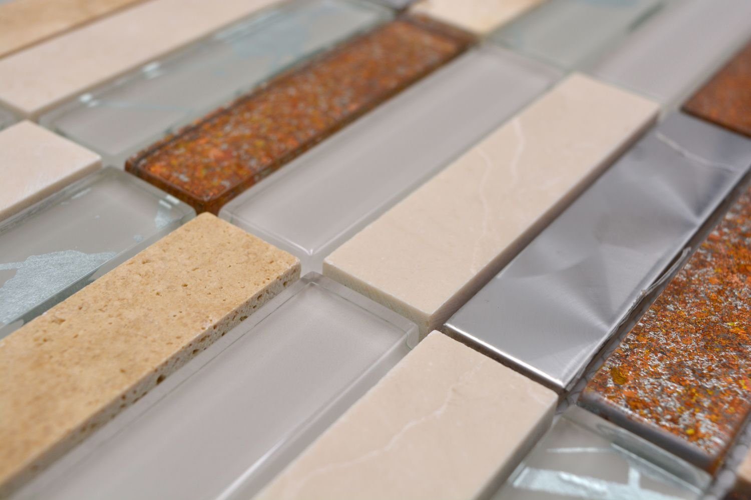 Mosani Mosaikfliesen Riemchen Mosaikfliesen Edelstahl Naturstein beige creme braun