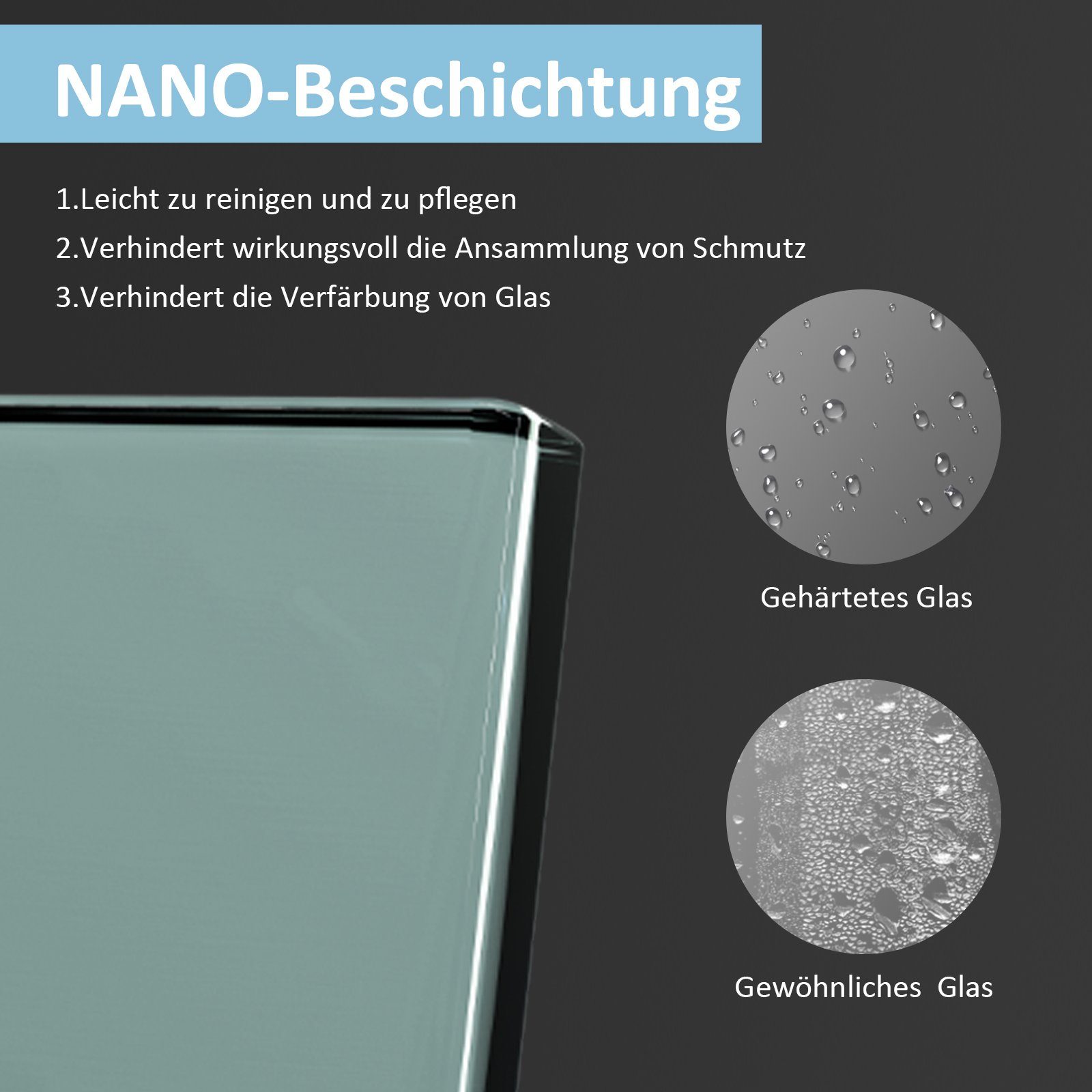 Boromal Badewannenfaltwand Badewannenaufsatz Badewanne Badewannenfaltwand 3-teilig mit NANO 140H, Einscheibensicherheitsglas ;mit Nano Beschichtung, Sicherheitsglas nach EN 12150, Beidseitige Nano Beschichtung