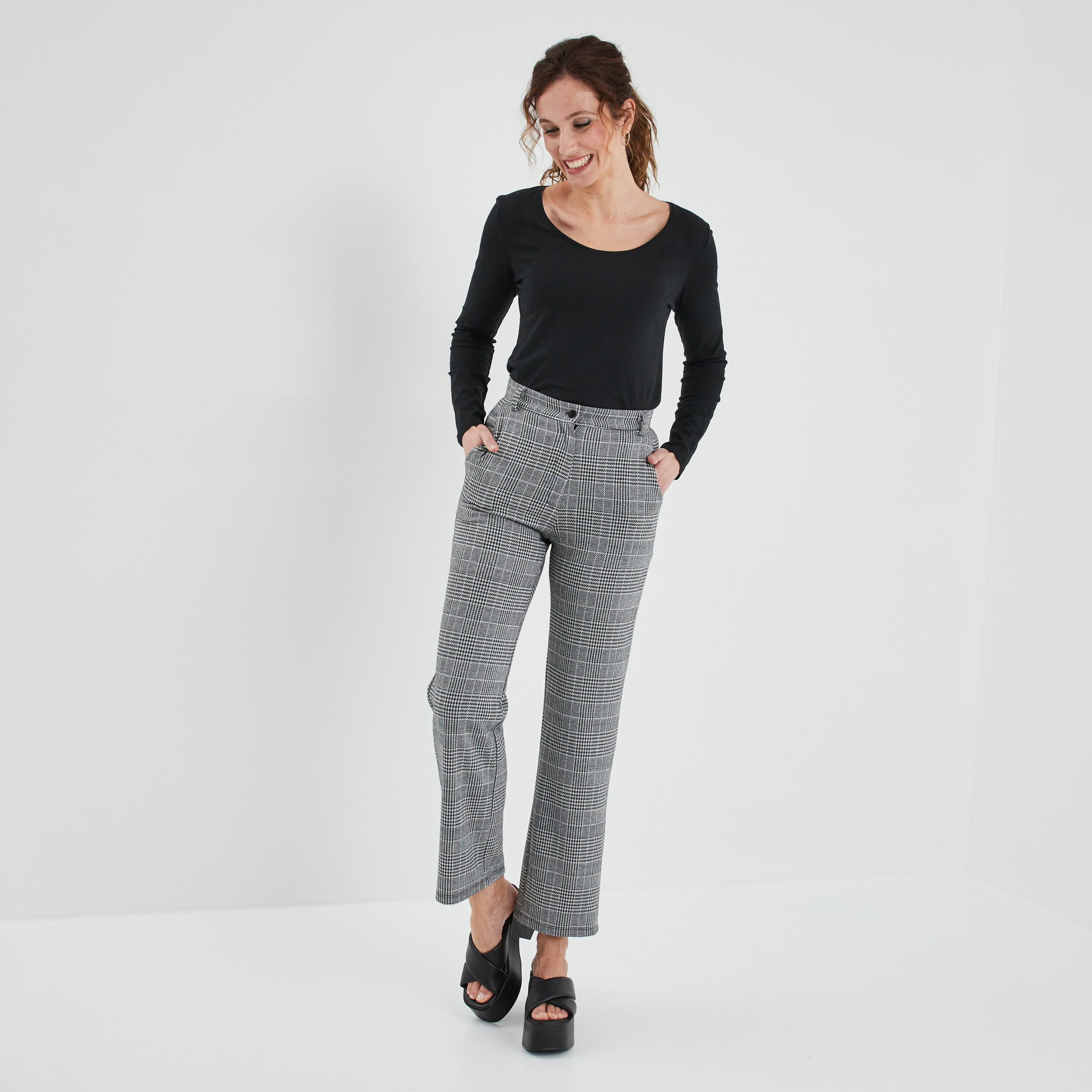 T-shirt coton manches longues noir femme | La Halle