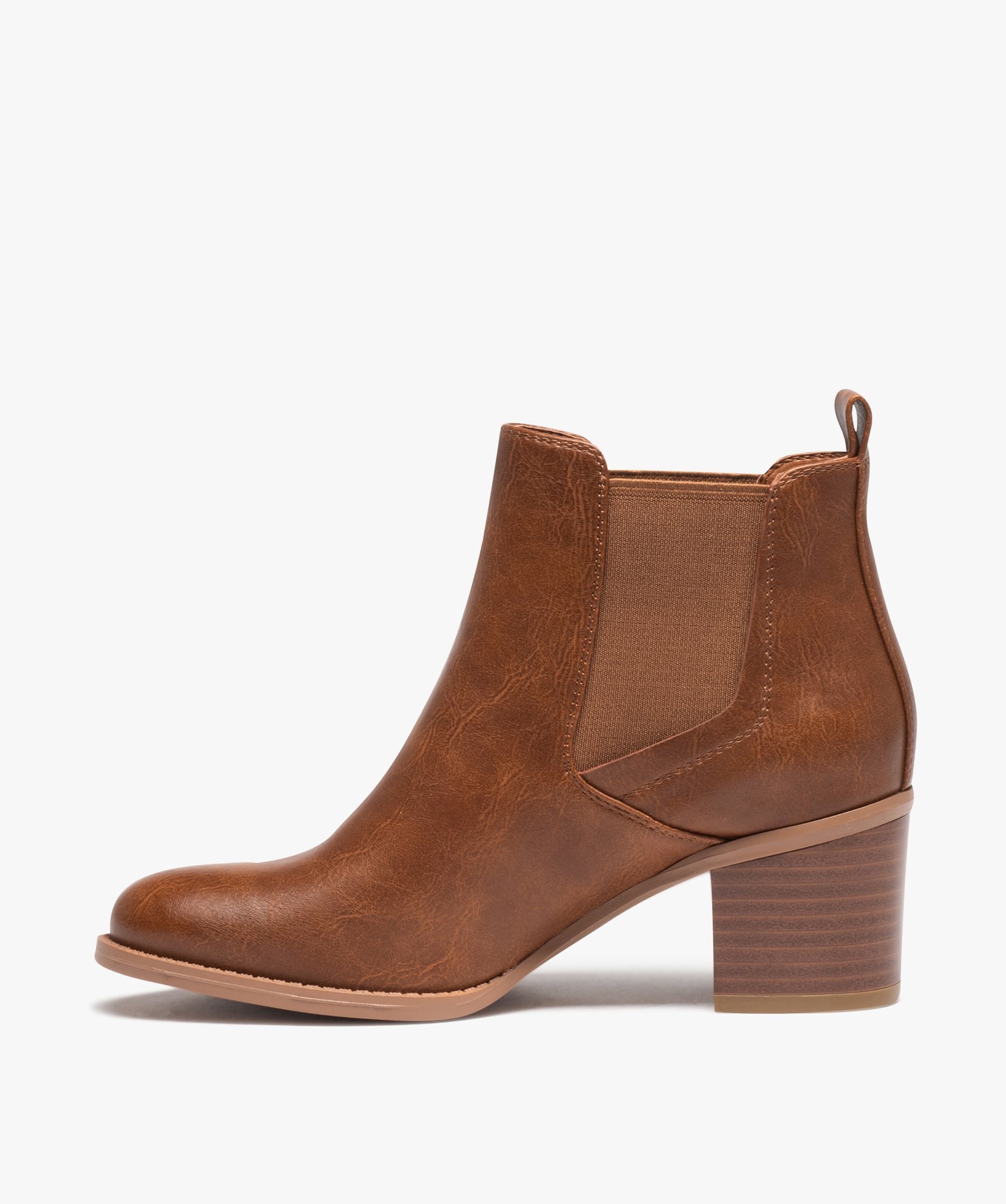 Boots femme unies à talon moyen style Chelsea camel | GEMO
