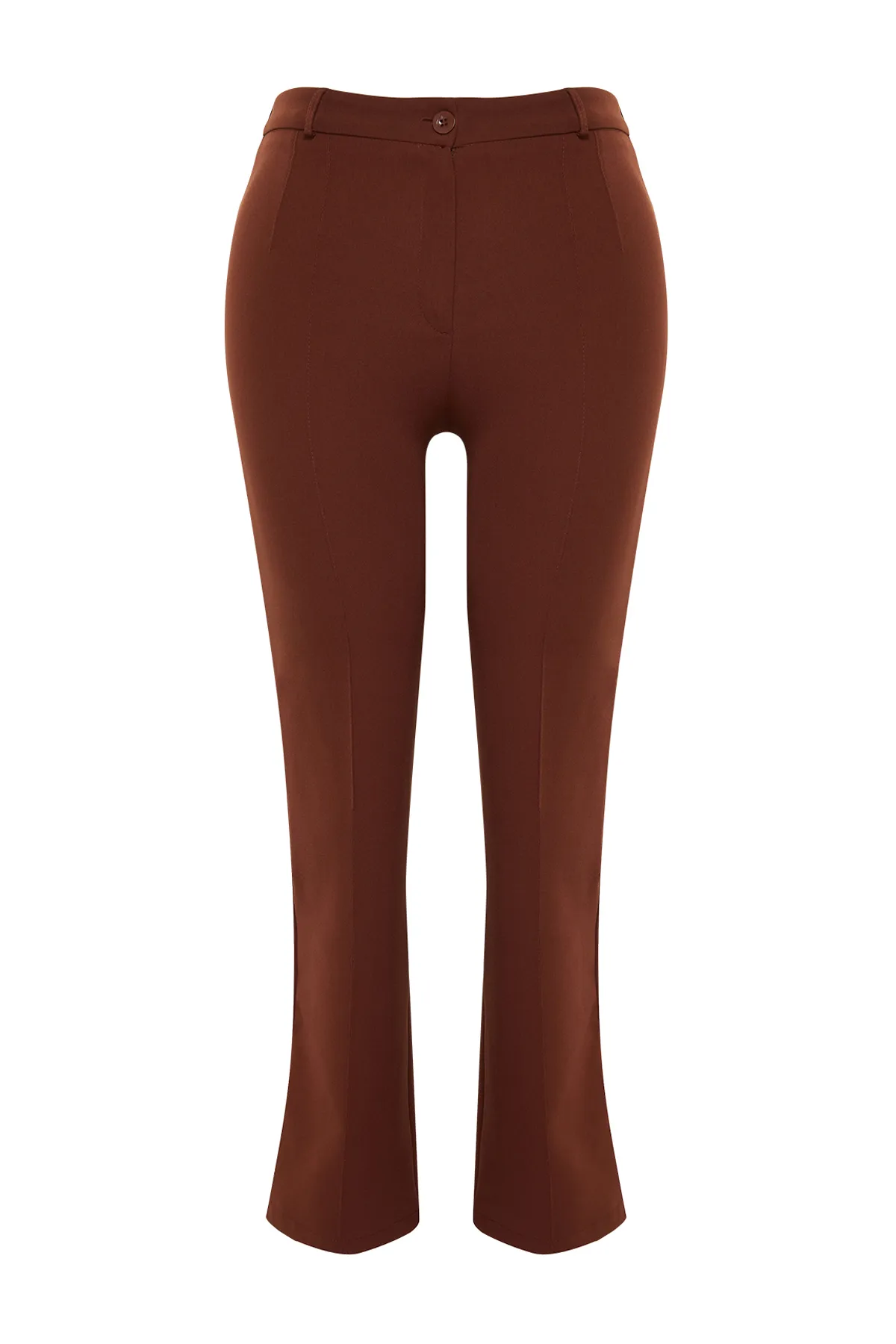 Trendyol Curve  Braune Hose mit hoher Taille und geripptem, genähtem spanischen Bein