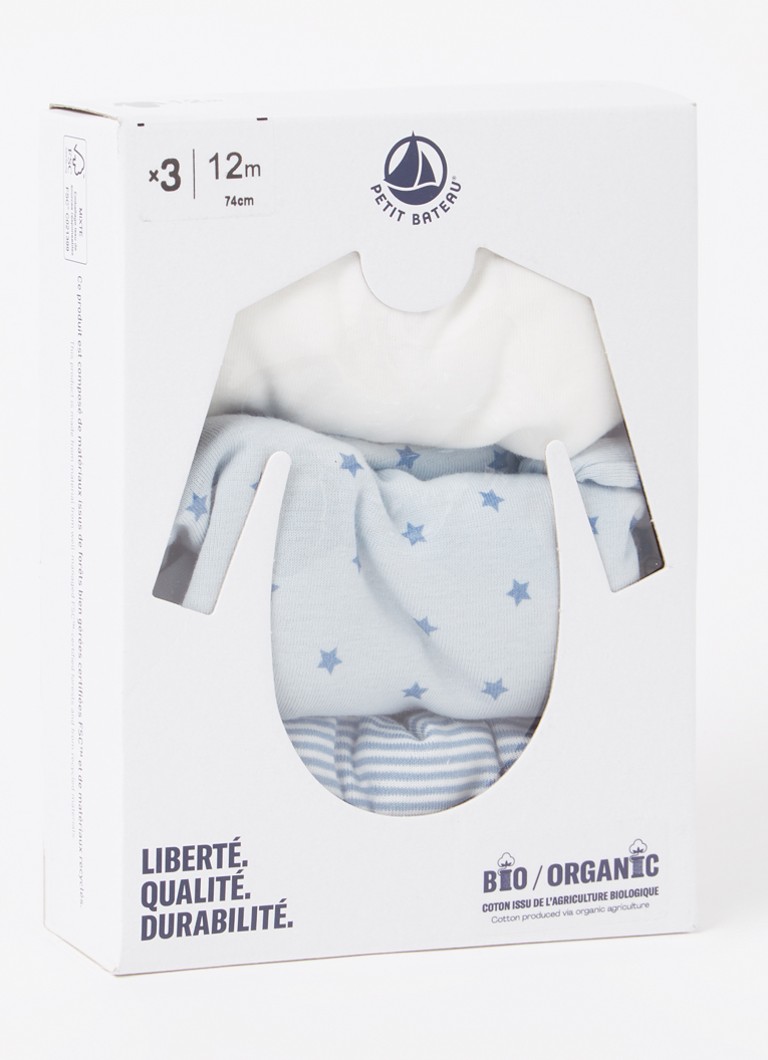 Petit Bateau zestaw 3 pajacyków z bawełny organicznej
