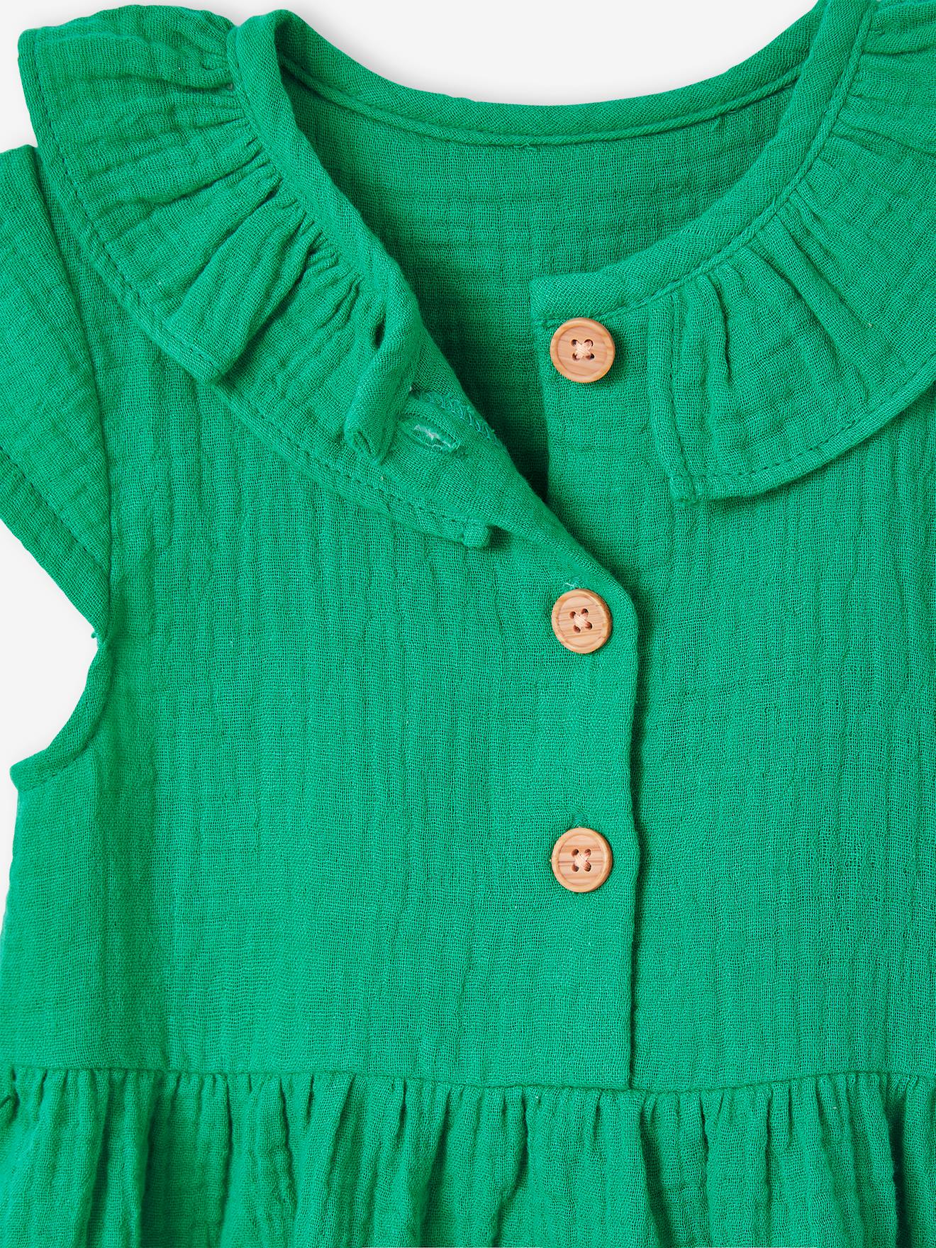 Robe à collerette bébé en gaze de coton vert