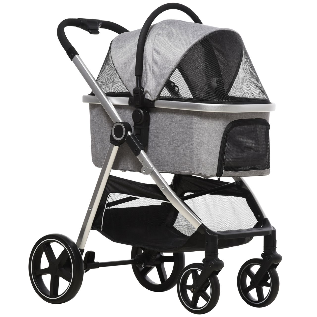 PawHut Hundewagen, 2 in 1 Hundetrolley, Tragetasche, faltbarer Hundebuggy, Grau