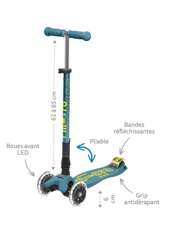 Trottinette Maxi Micro Deluxe pliable Bleu Pétrole LED
