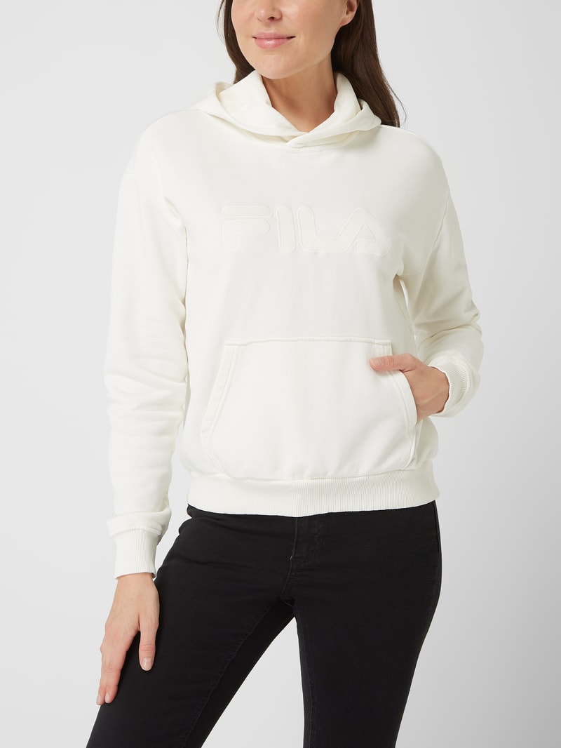 Hoodie mit Logo-Stickerei Modell 'Bischkek' in ecru