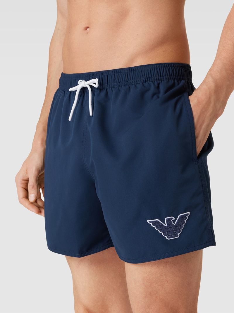 Badehose mit Label-Patch Modell 'SPONGE EAGLE' in dunkelblau