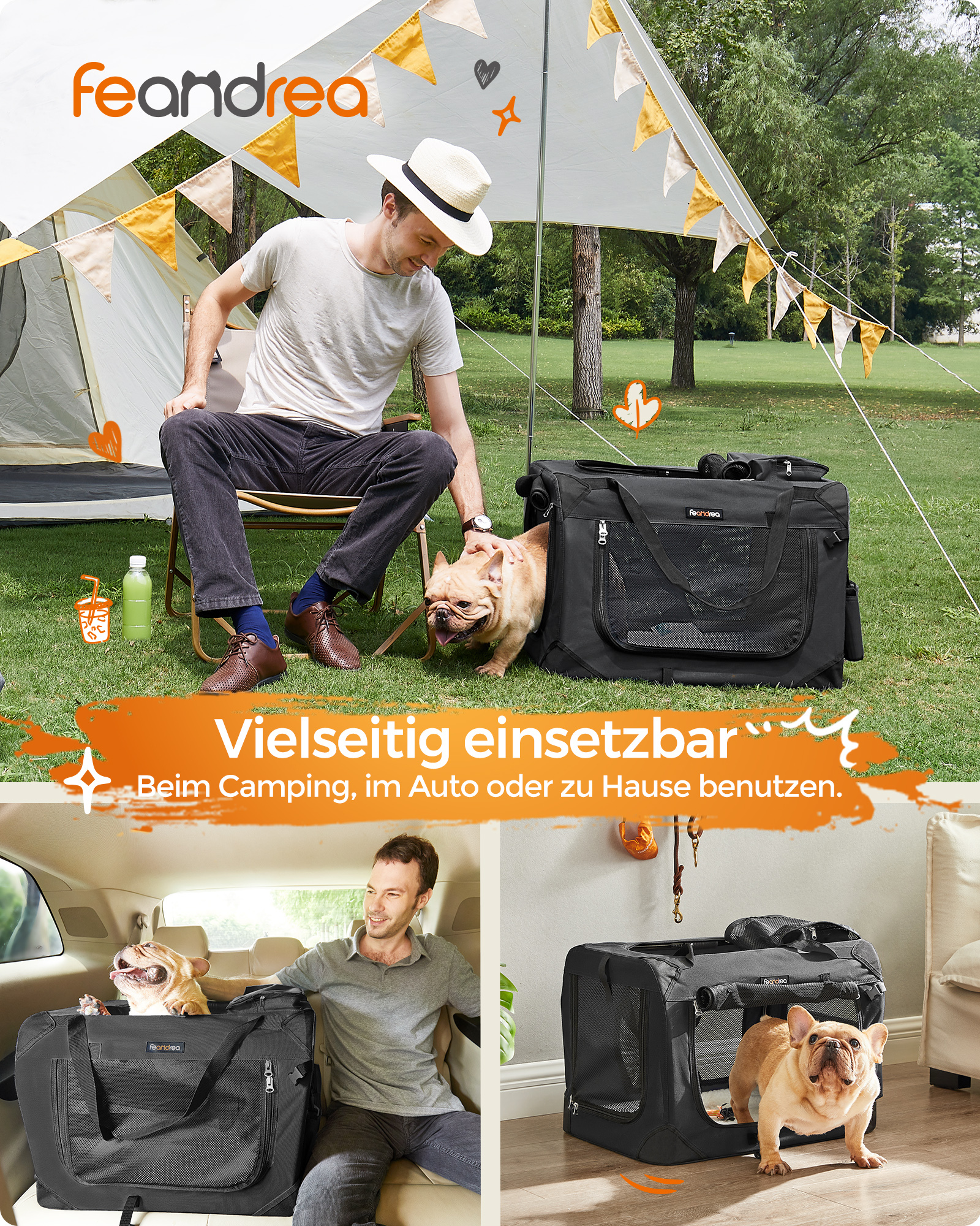 FEANDREA Transportboxen & Gitterboxen FEANDREA S-XXXL Transportbox Oxford-Gewebe schwarz 60 cm, 42 cm, 42 cm