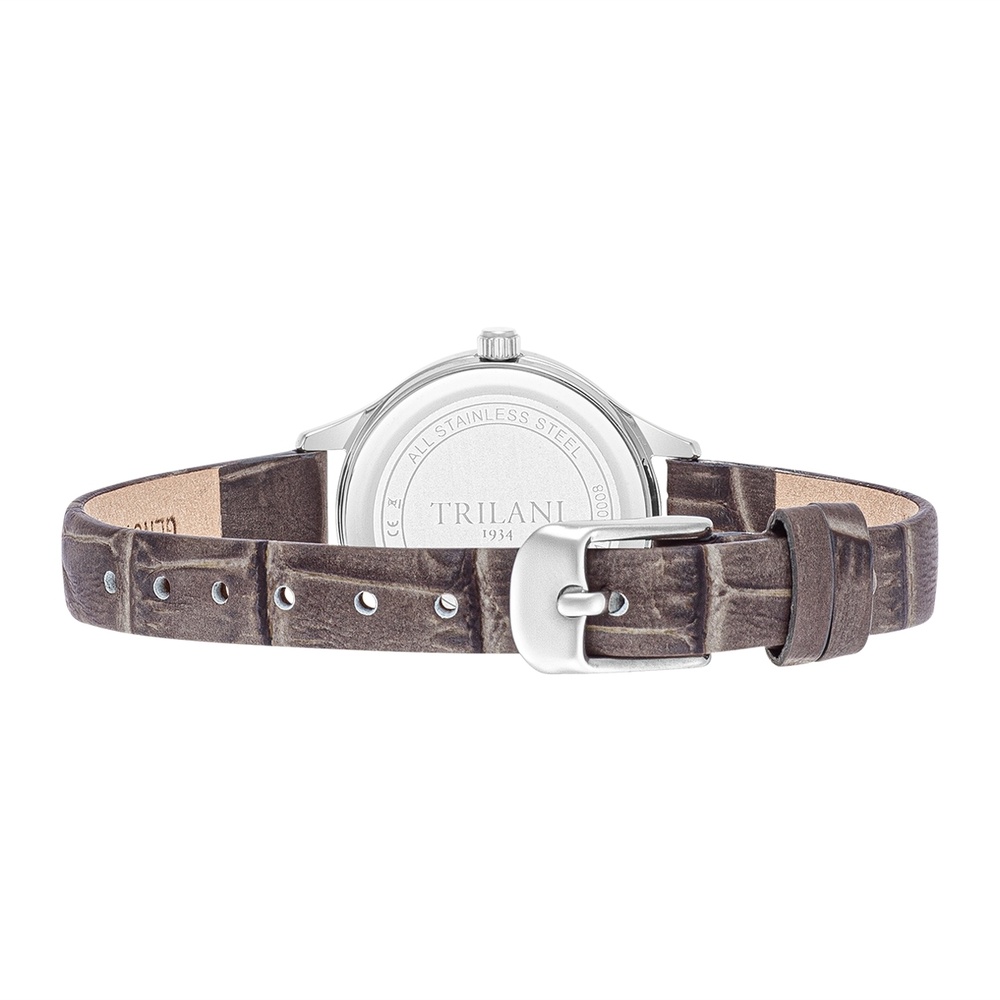 Trilani Montre à quartz en Cuir véritable en Gris Montre