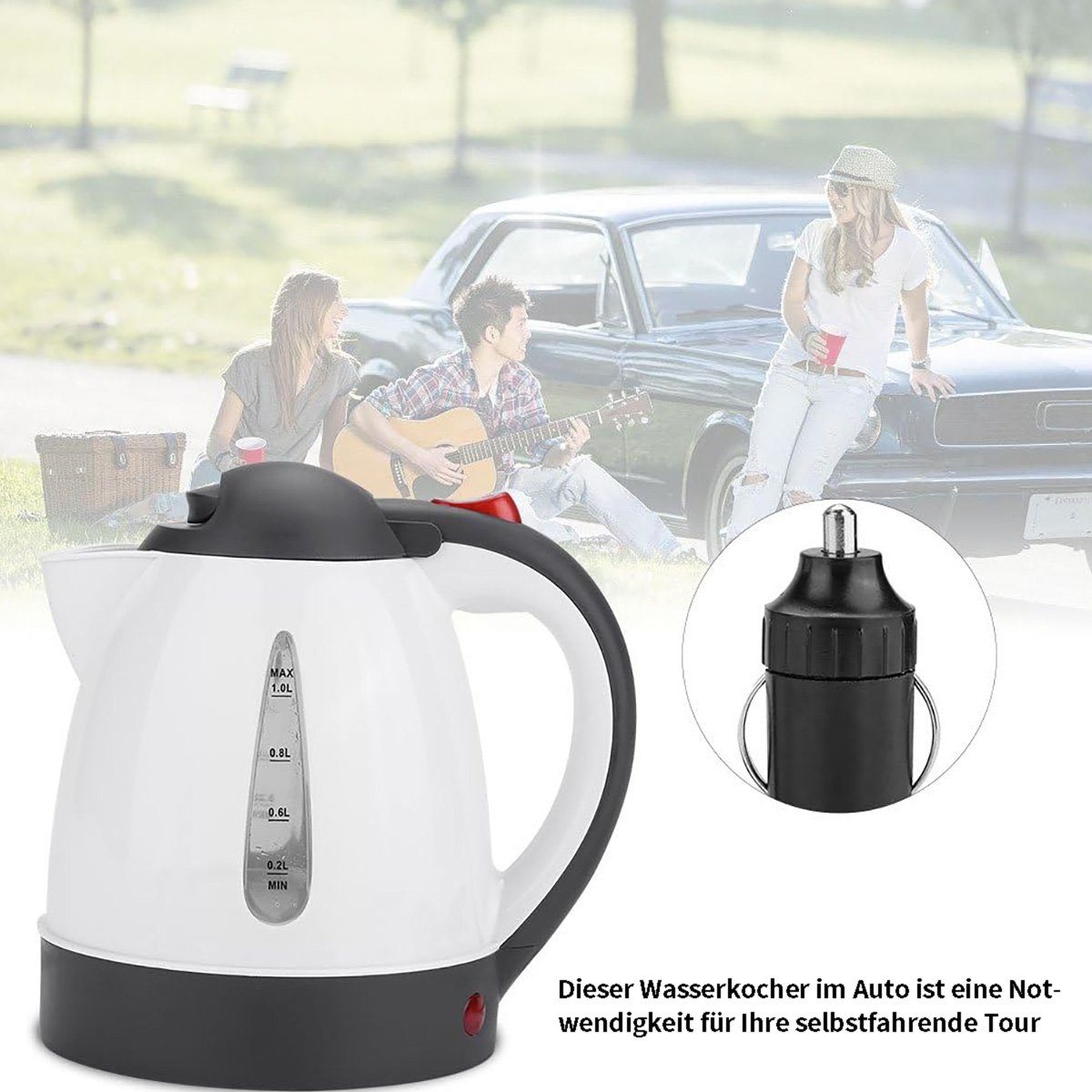 götäzer Wasserkessel Auto-Wasserkocher aus Edelstahl 304 (1000 ml, 12 V/24 V), Automatische Wärmeerhaltung, kann heißes Wasser, Kaffee, Tee machen