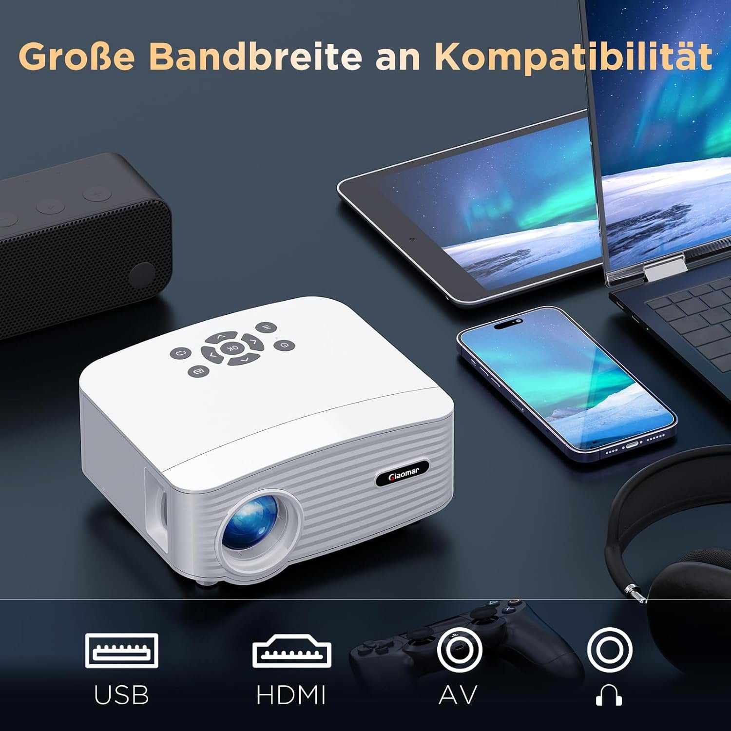 Vigpil Full HD Unterstützt, 5G WiFi Bluetooth Video Beamer Heimkin Portabler Projektor (11000 lm, 10.000:1, 1080P px, Portable Beame Kompatibel mit Smartphone HDMI USB Laptop Firestick AV)