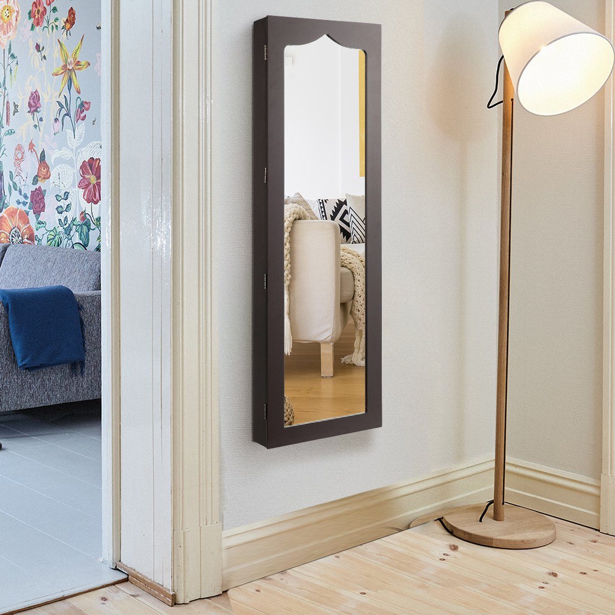 COSTWAY Schmuckschrank mit LED & Ganzkörperspiegel, für Tür und Wand