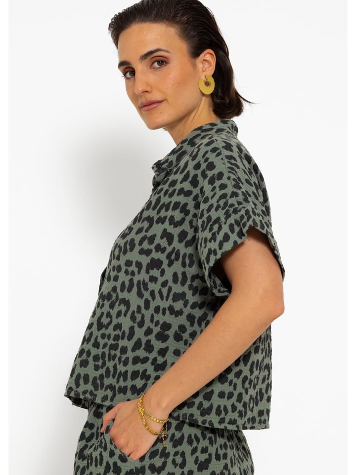 SASSYCLASSY Musselin Bluse mit Zebra in khaki I schwarz günstig kaufen