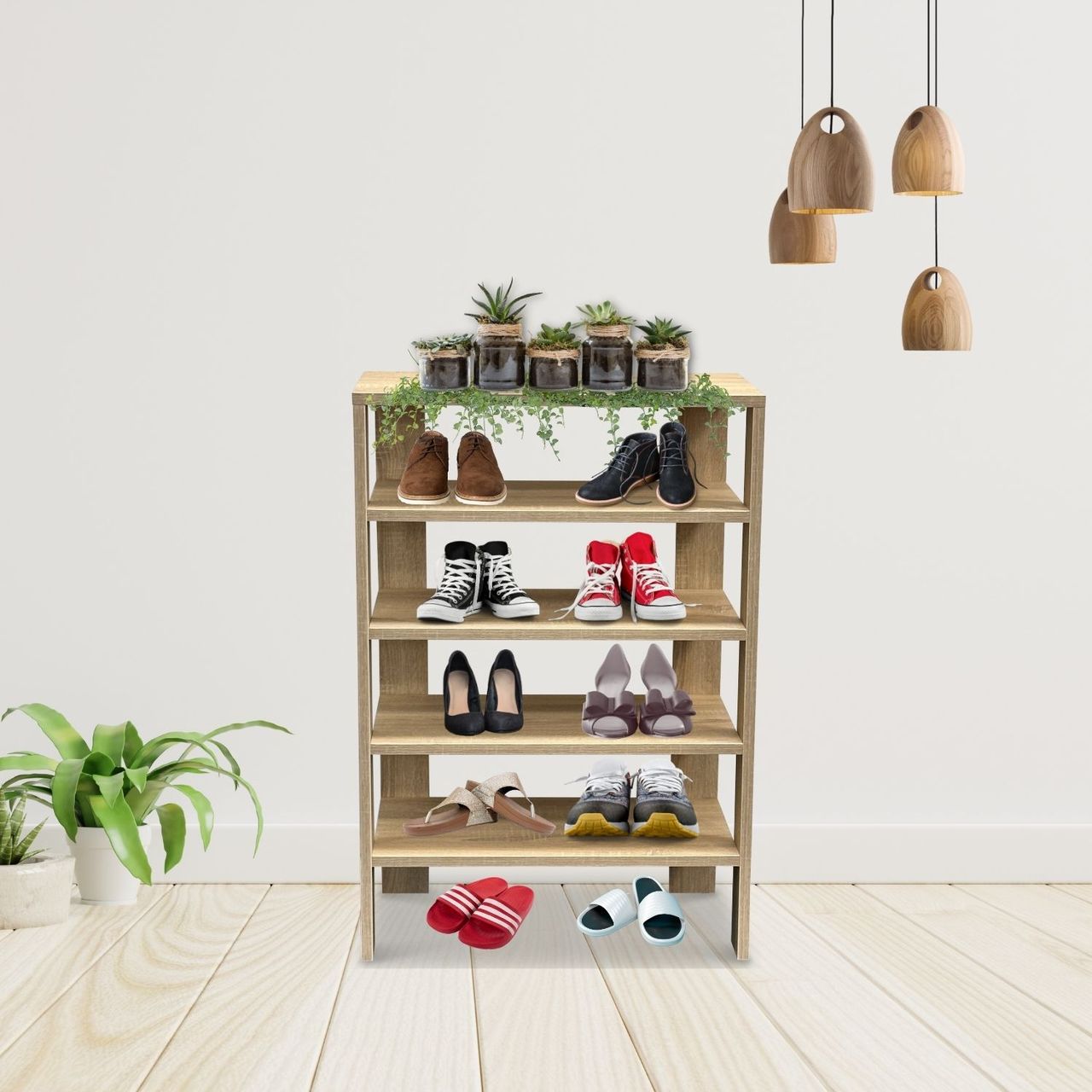 Coemo Schuhregal Charlie 60 x 32 x 87 cm mit 5 Ablagen Natur