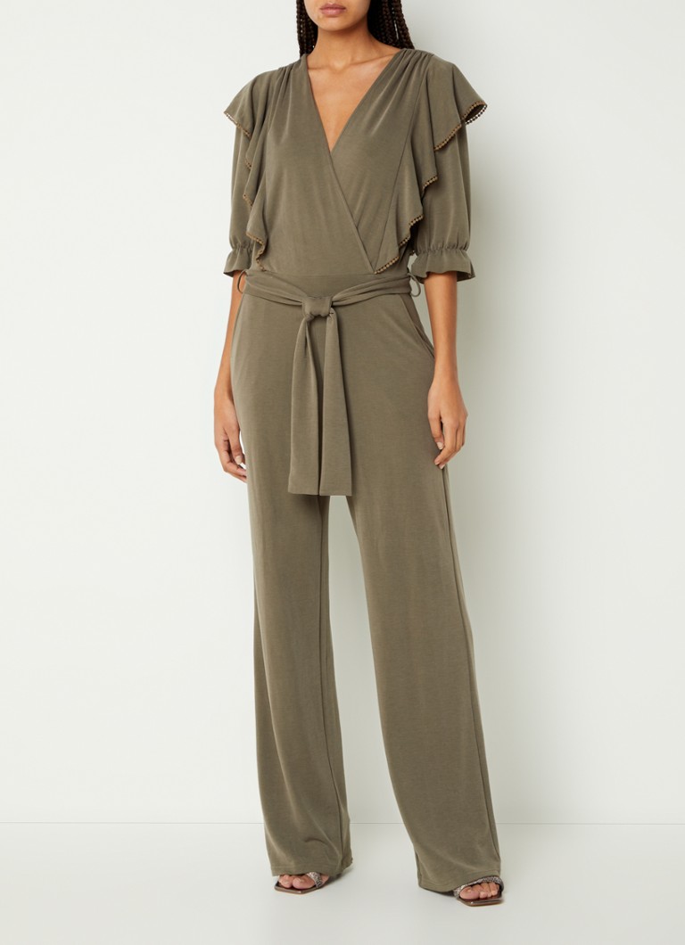 Aaiko Shenice loose fit jumpsuit with ruffle and tie belt