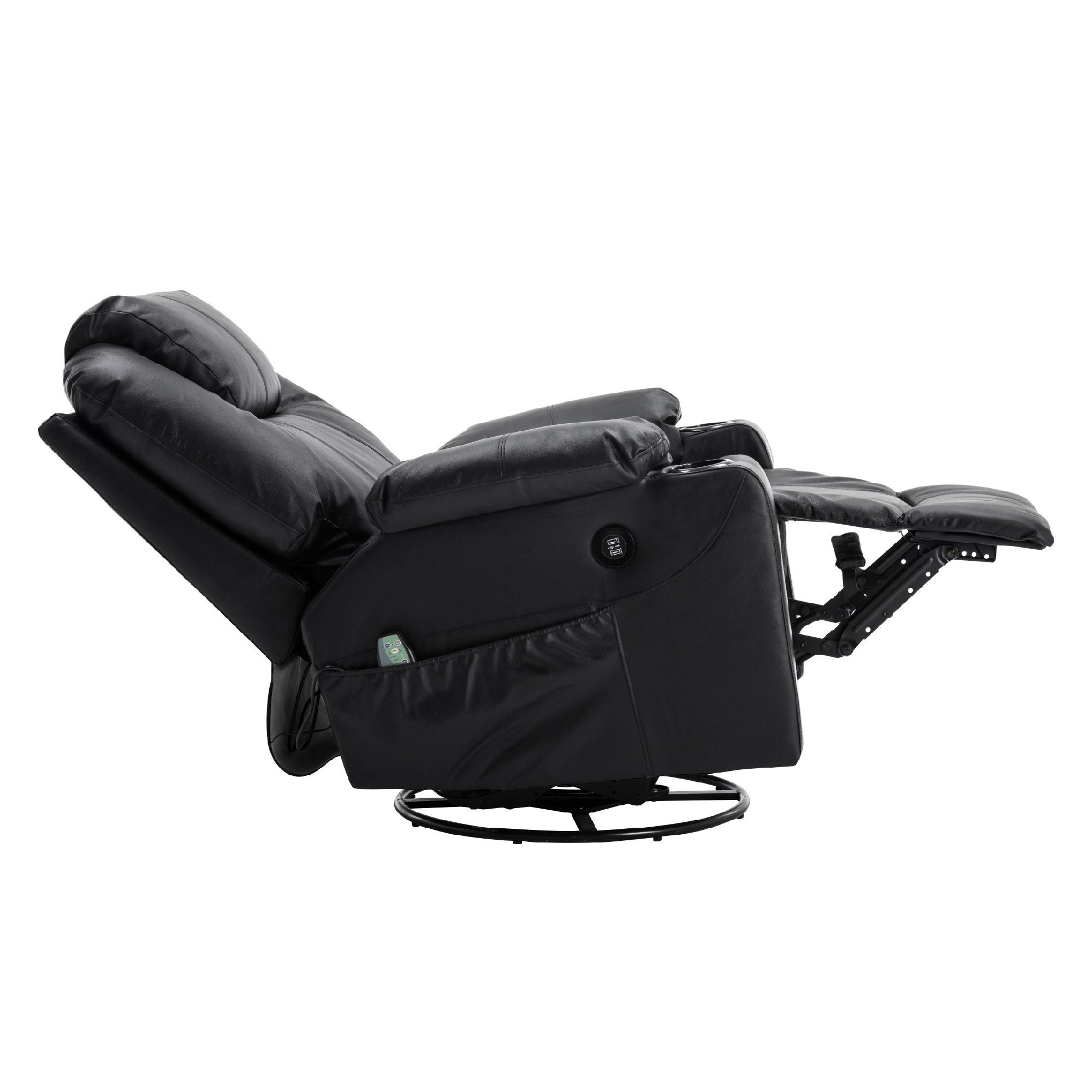 MCombo Relaxsessel MCombo Leder Massagesessel Relaxsessel 7050, manuell, mit Heizung, 360° drehbar und schwenkbar, Leder, Schwarz