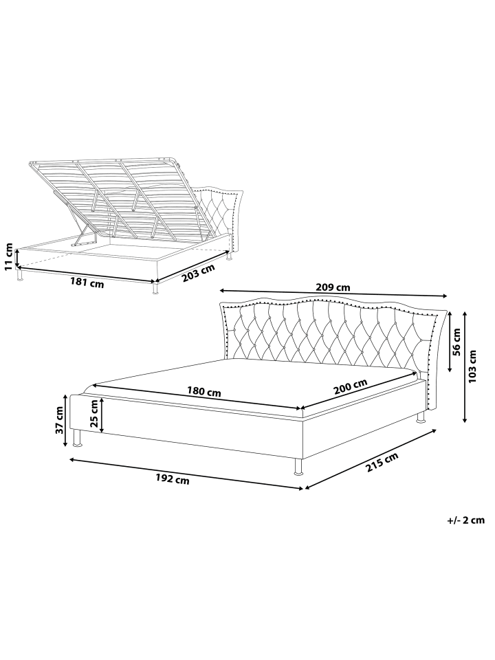 Beliani Doppelbett METZ in Weiß/Silber - (W) 212 x (H) 103 x (L) 215 cm günstig kaufen onesize