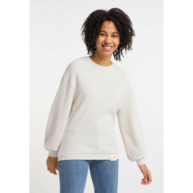 SOMWR Puffy Sleeve Sweater With Contrast Neck Rundhalspullover Damen