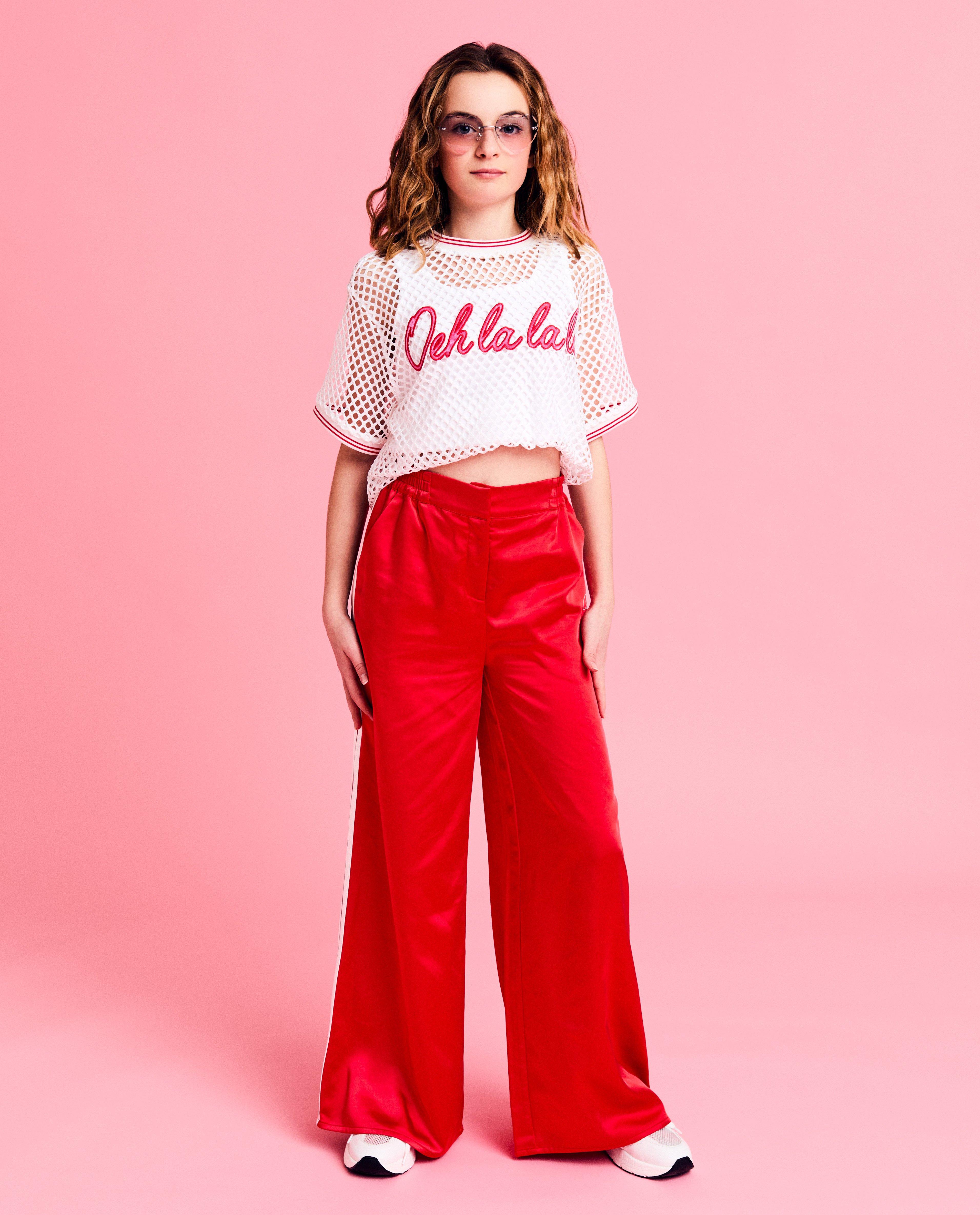 Pantaloni CAMILLE din satin, croială largă, 6-14 ani, roșii