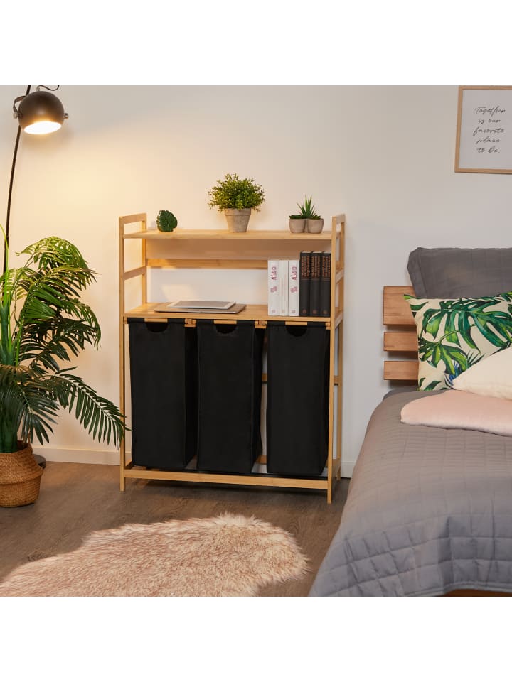 relaxdays Wäschekorbregal in Natur/ Schwarz - (B)80 x (H)105 x (T)40 cm günstig kaufen onesize