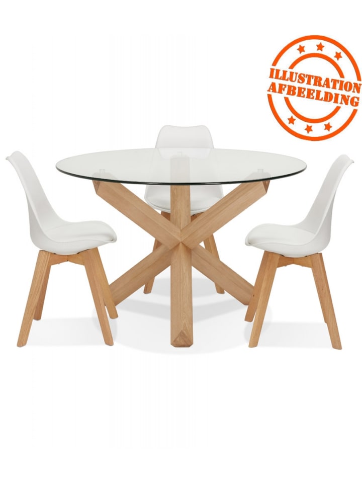 KADIMA DESIGN Runder Esstisch aus Glas und Eiche | Natürlicher Stil in Transparent-Beige günstig kaufen onesize