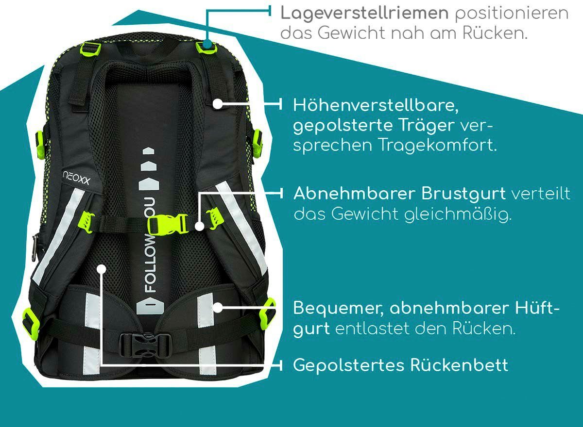 neoxx Schulrucksack Active, All about Neon, aus recycelten PET-Flaschen