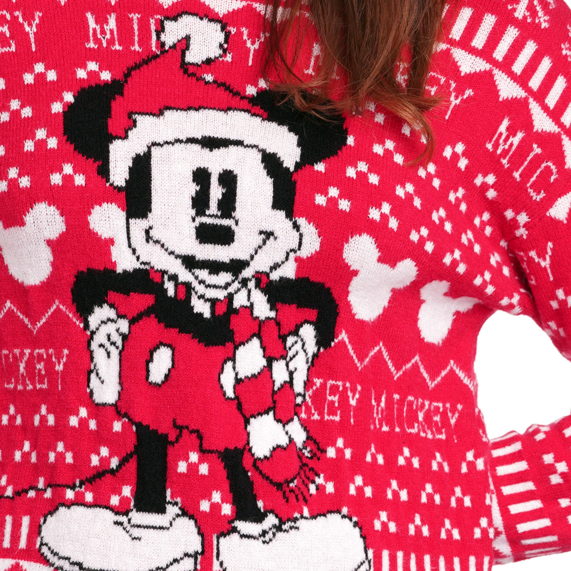 Micky Maus Weihnachtsstrickpullover rot / weiss