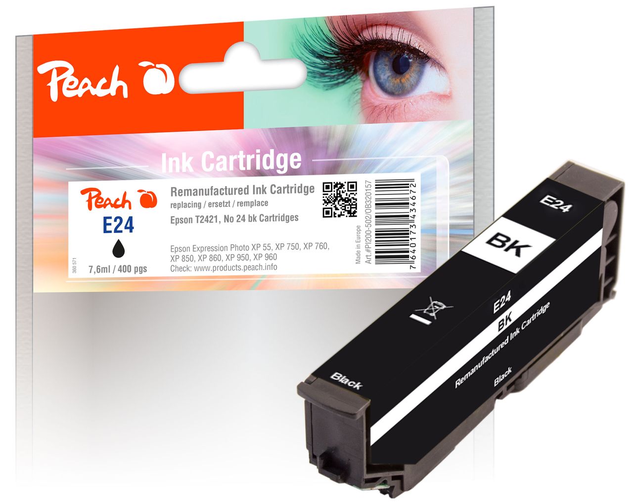 Peach Tintenpatrone schwarz ersetzt Epson No. 24 bk