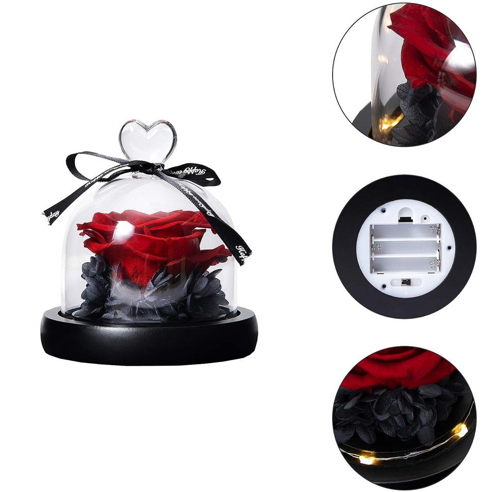 Kunstblume Blume Konservierte Rose Ewige Rose LED Lichterkette Hochzeit, AKKEE, Höhe 13 cm, Geschenke für Valentinstag, Muttertag, Jubiläum, Weihnachtstag