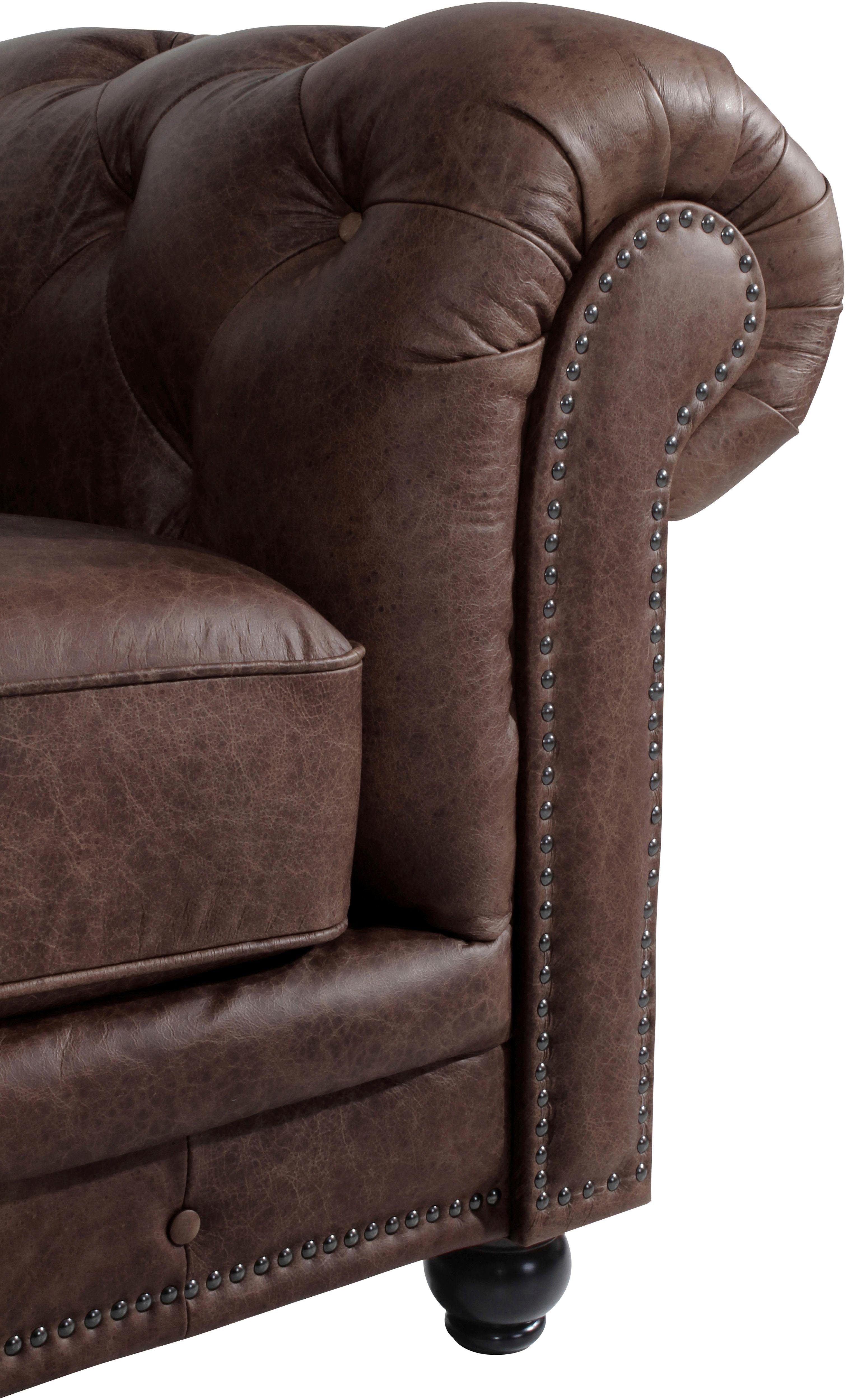Max Winzer® Chesterfield-Sessel Old England, Ledersessel mit Knopfheftung & Ziernägeln