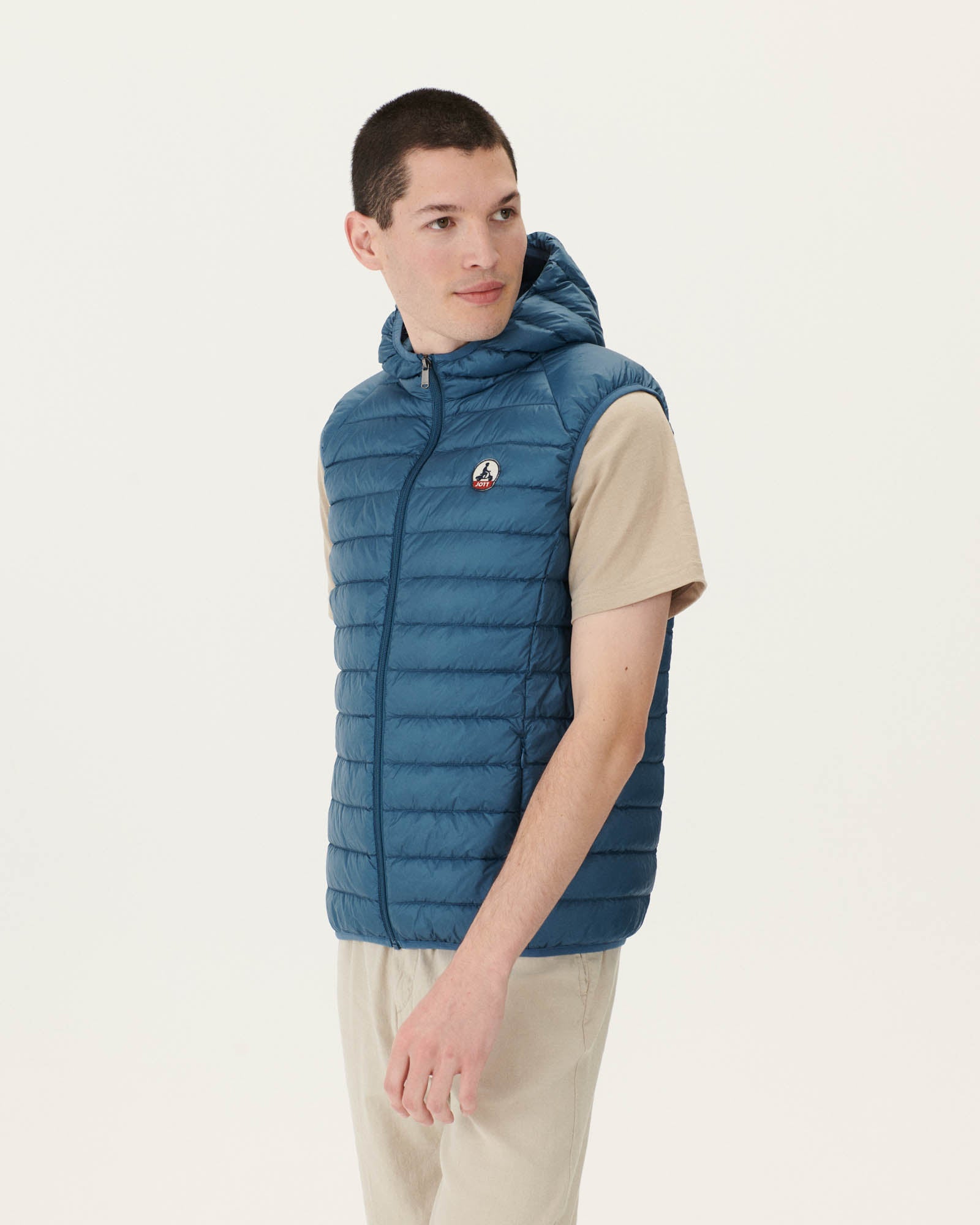 Doudoune sans manches à capuche Bleu jeans Pat