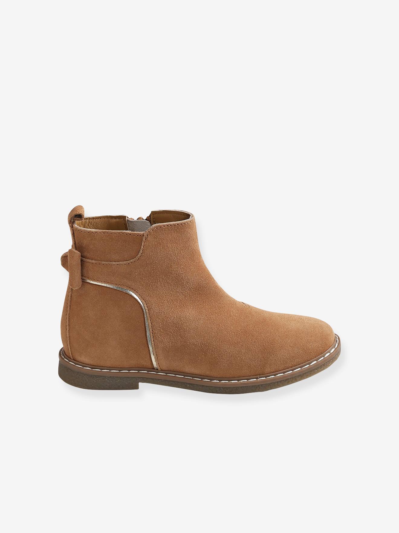 Boots cuir à noeud fille camel