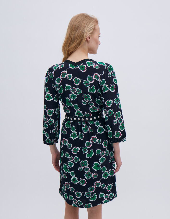 Robe noire imprimé maxi floral à col clouté Femme
